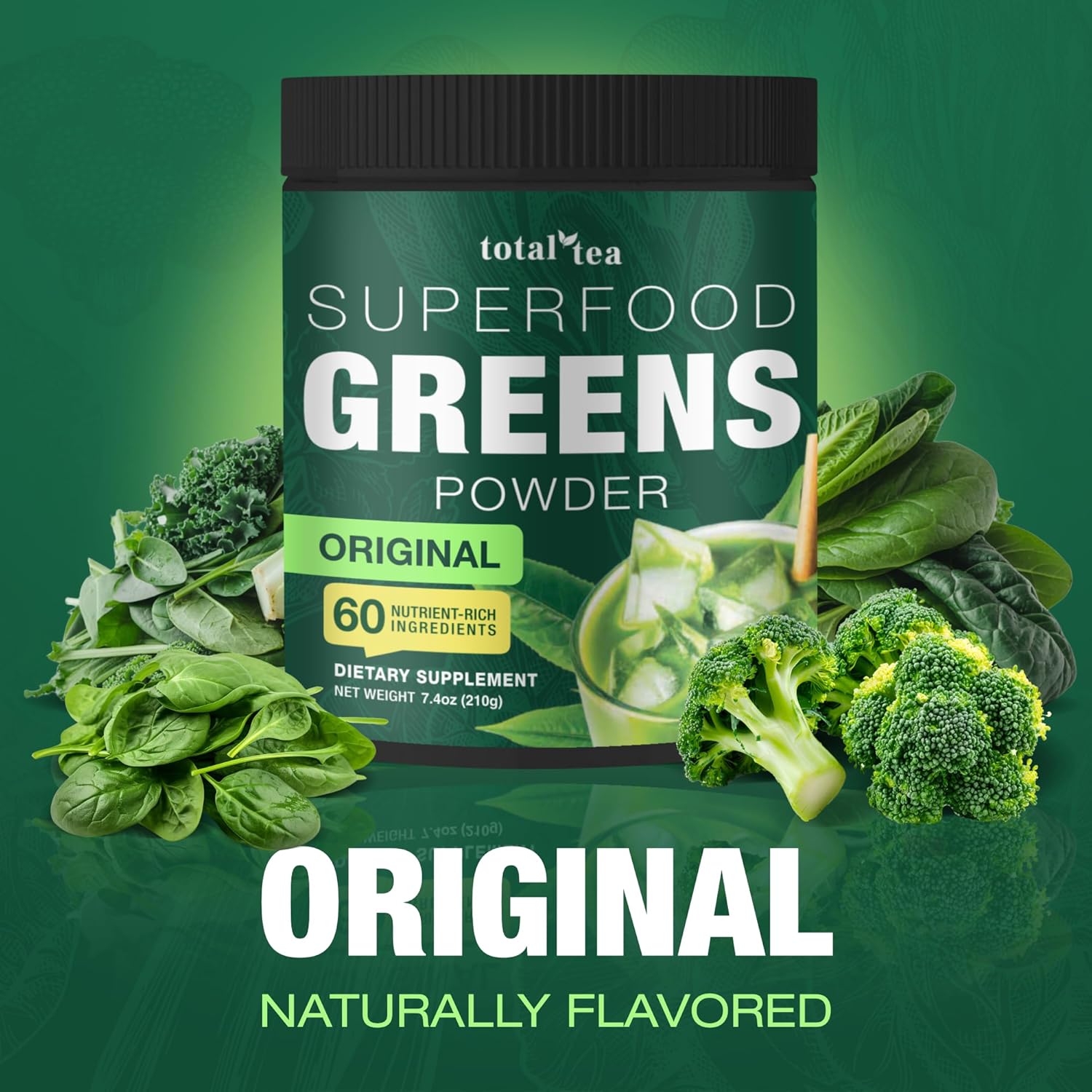Total Tea Super Greens Powder, Greens, Fruits, Vegetables, Vegan Drink with Spirulina, Chlorella and Vitamins 21 Servings - Original - Image 8