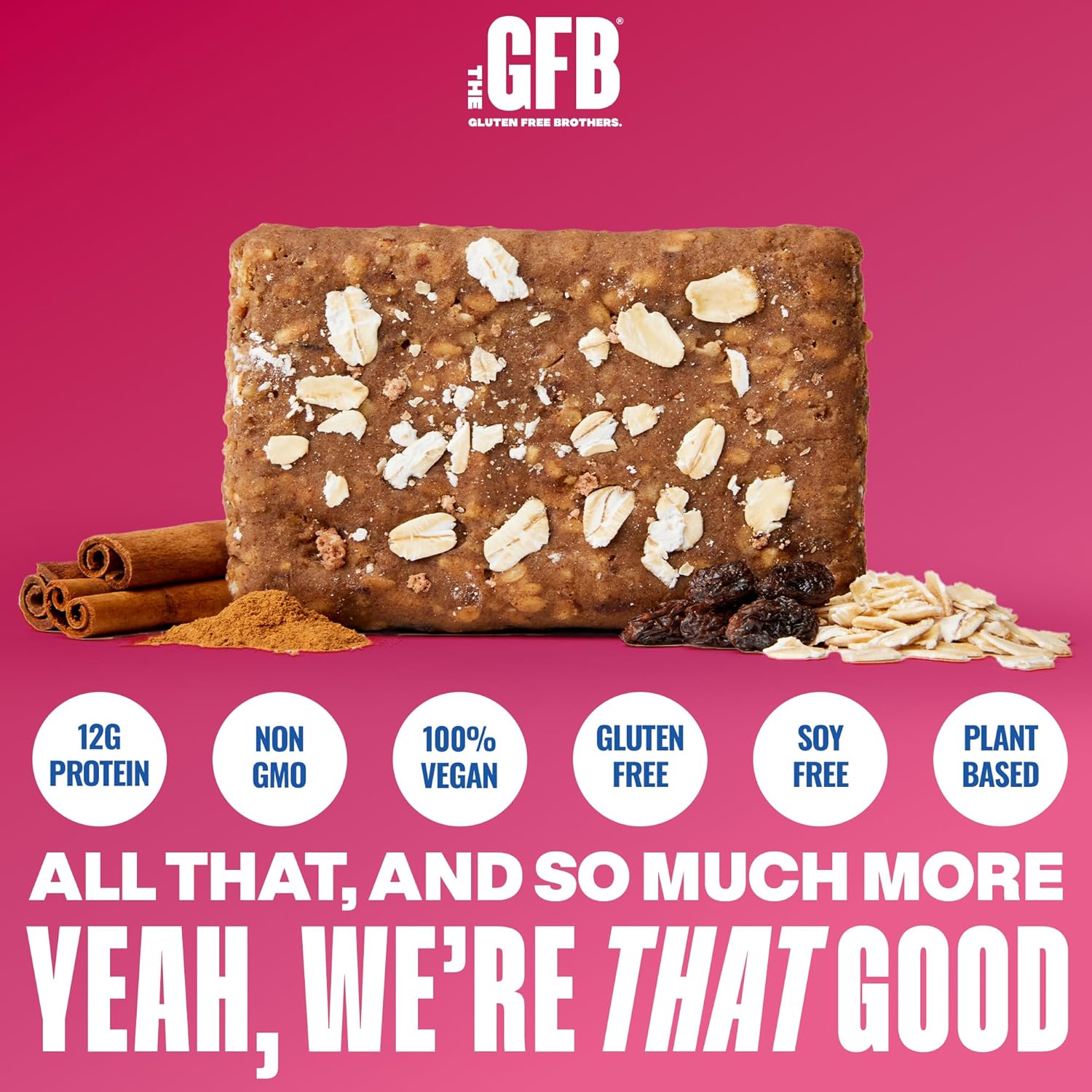 The GFB Oatmeal Raisin Protein Bars - Gluten Free, Plant Based, Non GMO, Sustainably Made – Ridiculously Tasty, Healthy, Vegan, Nutrition Snack Protein Bars, 2.05 oz (12 Count) - Image 2