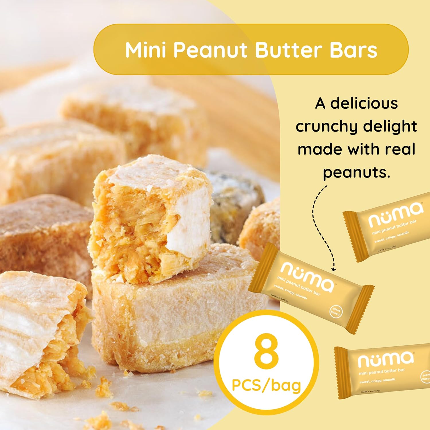 Numa Foods Mini Peanut Butter Bars – Vegan, Low Sugar, High Protein, All Natural, Gluten Free – Crunchy Plant Based Peanut Butter Snacks – 3 Bags with 8 Individually Wrapped PB Bites - Image 3