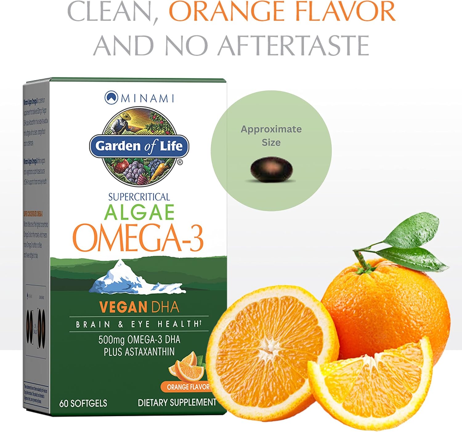 Garden of Life Minami Algae Omega 3 Vegan DHA for Brain and Eye Health - Orange Flavor, 500mg Plant Based DHA Omega-3 Vegan Algae Oil plus Astaxanthin, No aftertaste, 60 easy-to-swallow Mini Softgels - Image 3