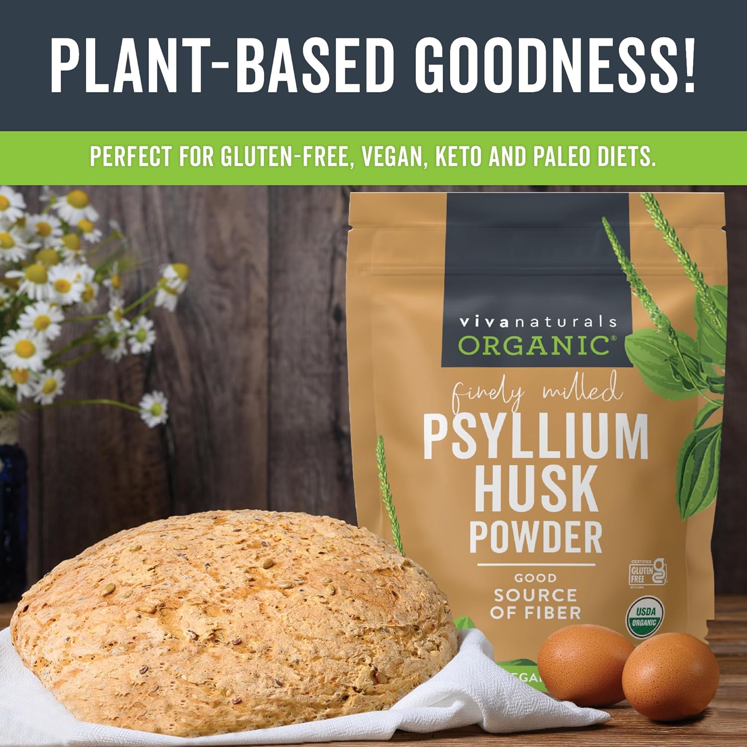 Viva Naturals Organic Psyllium Husk Powder, 10 oz – Finely Ground, Unflavored, Vegan, Keto, Paleo, Non-GMO Plant-Based Superfood, Good Source of Fiber for Gluten-Free Baking, Juices & Smoothies - Image 3