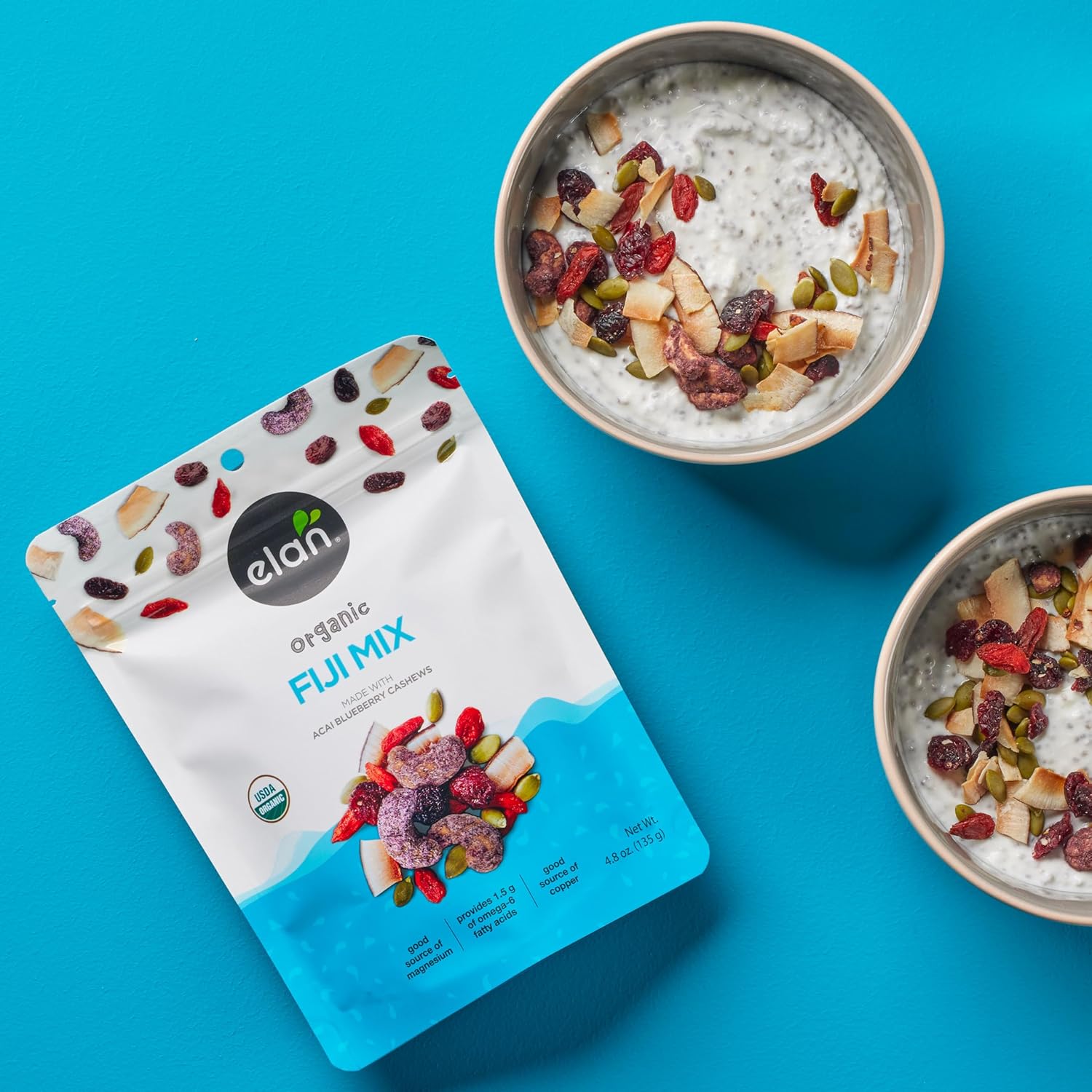 Elan Organic Fiji Mix, 4.8 oz, Non-GMO, Gluten-Free, Vegan, Kosher, Dried Fruits (Dried Goji Berries, Dried Cranberries), Superfood Infused Nuts (Blueberry Acai Cashews), Pumpkin Seeds - Image 3