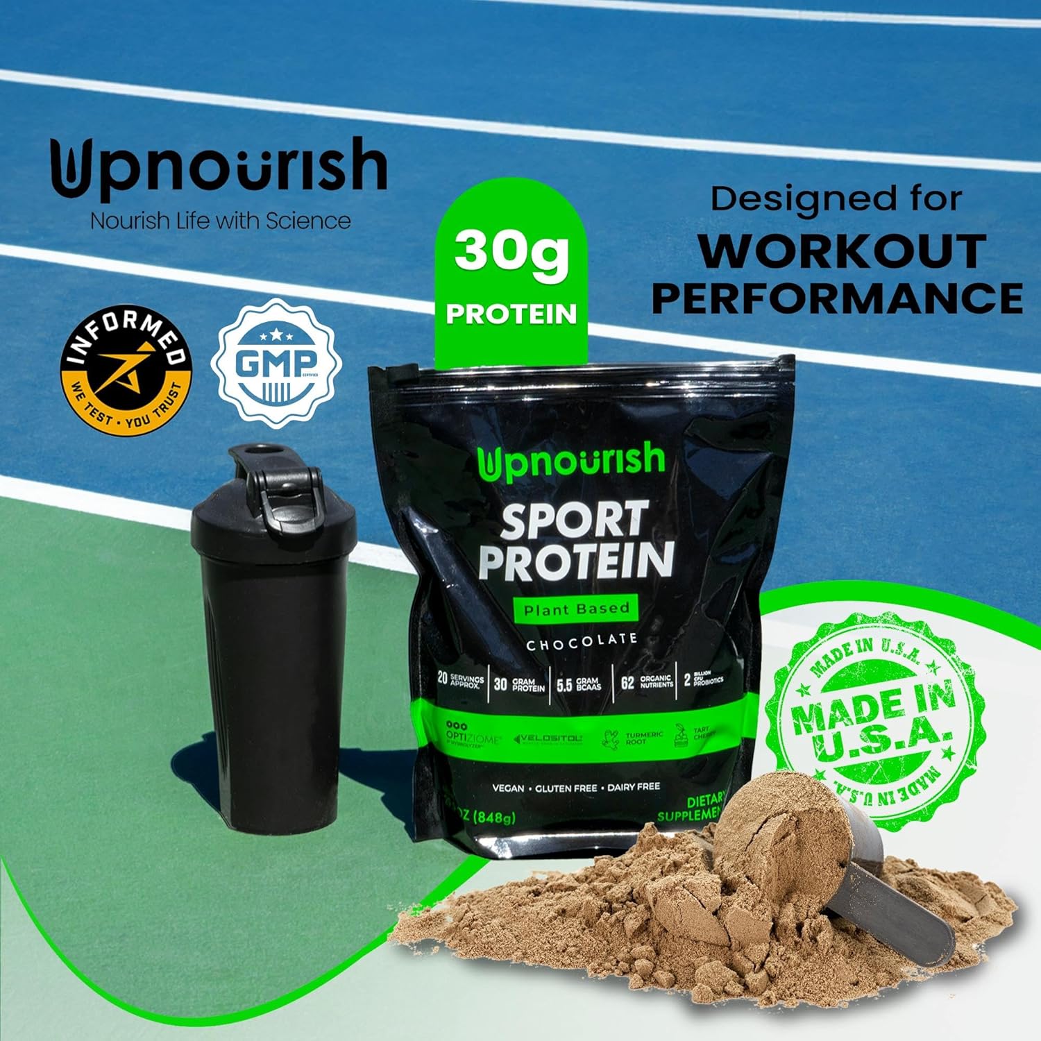 Vegan Sport Protein Powder Chocolate 20 servings – 30g Plant Based Protein, VELOSITOL, BCAAs, Organic Greens & Fruits, Probiotics, Tart Cherry for Post Workout Recovery, Inform Sports Certified Keto - Image 2
