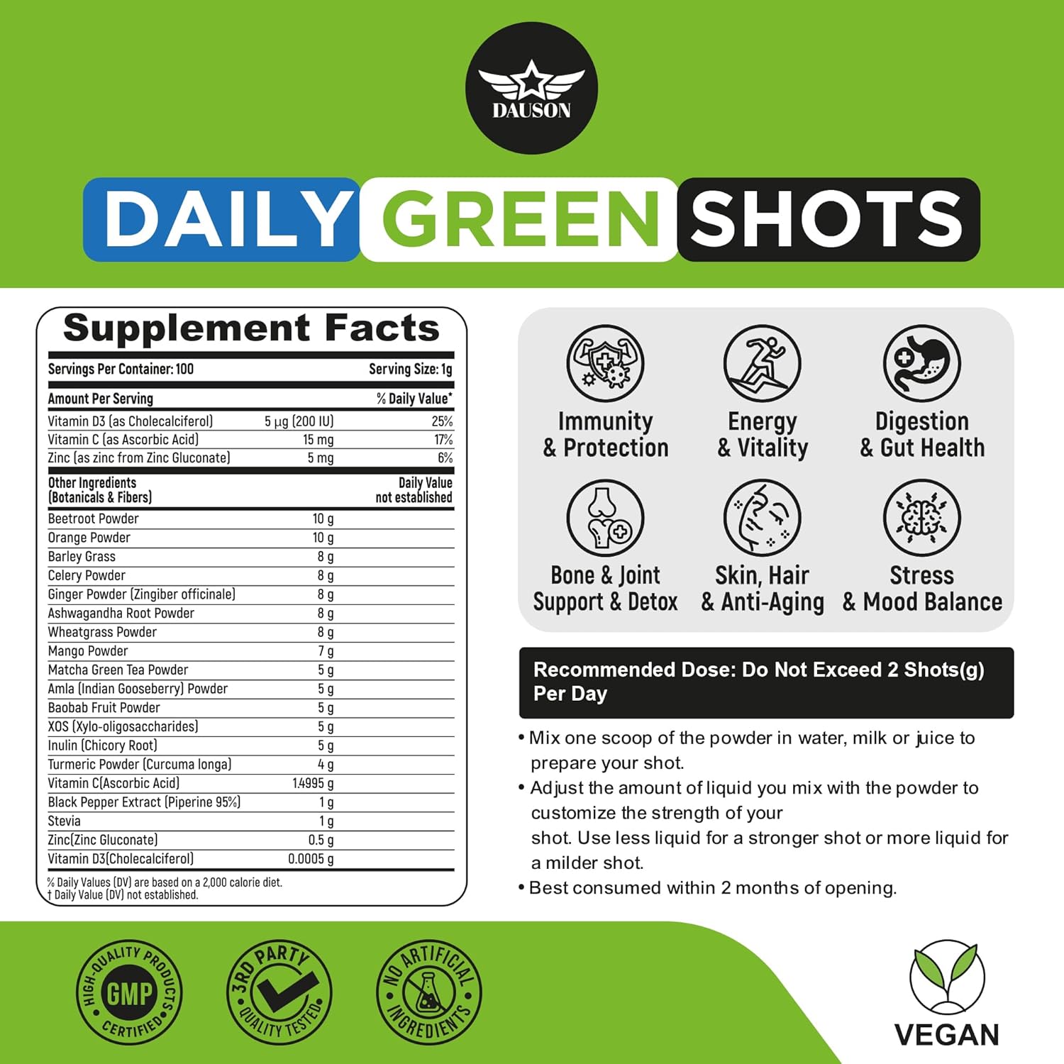 Daily Green Shots – 100 Shots of Superfood Powder with Wheatgrass, Matcha, Beetroot, Ashwagandha, Turmeric & Prebiotics – Immunity & Energy Support – Vegan Greens Supplement - Image 4