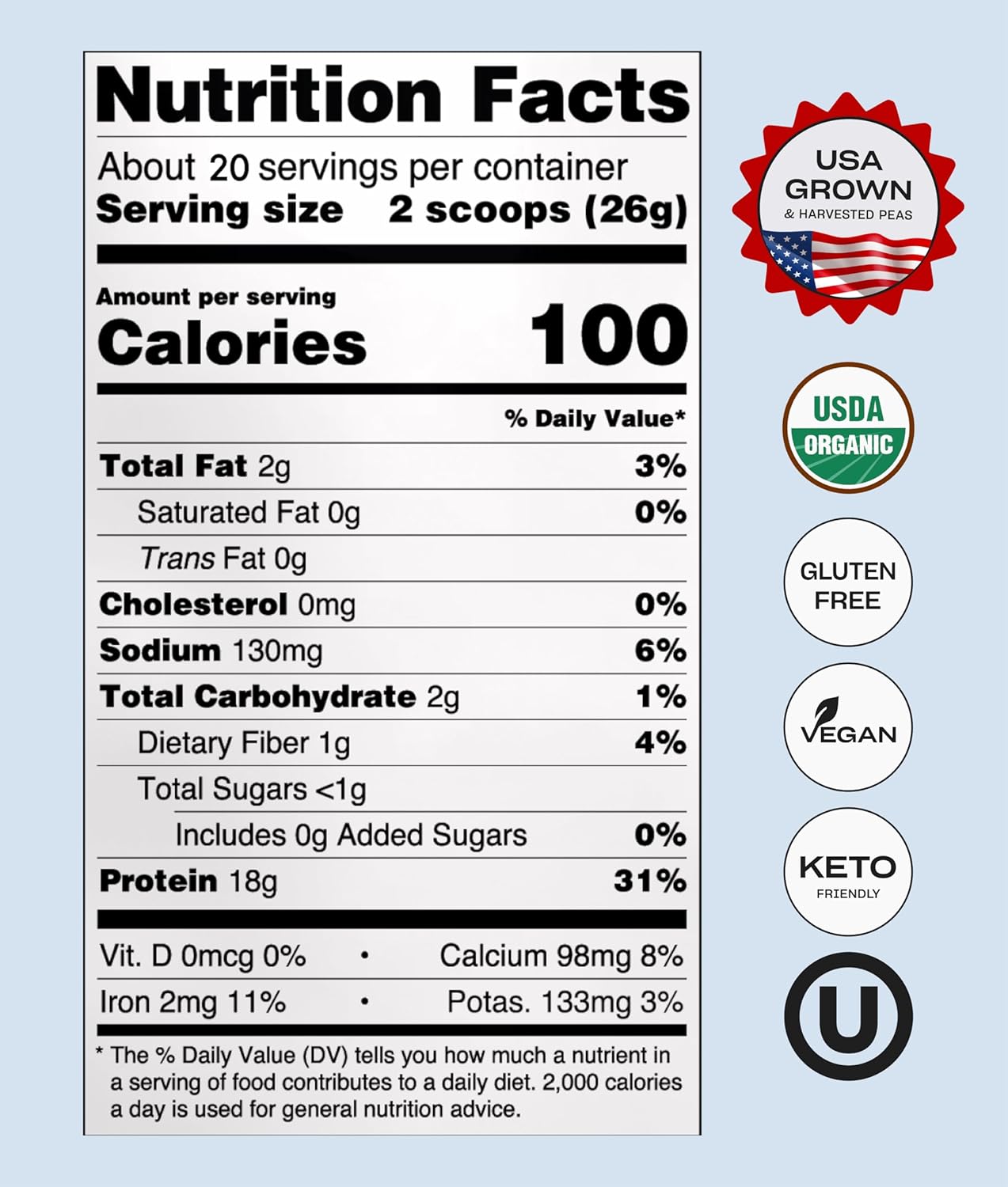 NUFYX® Family Owned Protein Powder, Organic Plant-Based, Made with 100% USA Grown Peas, 18g Protein for 100 Calories, Only 6 Ingredients, Digestive Support (Creamy Vanilla, 40 Scoops) - Image 3