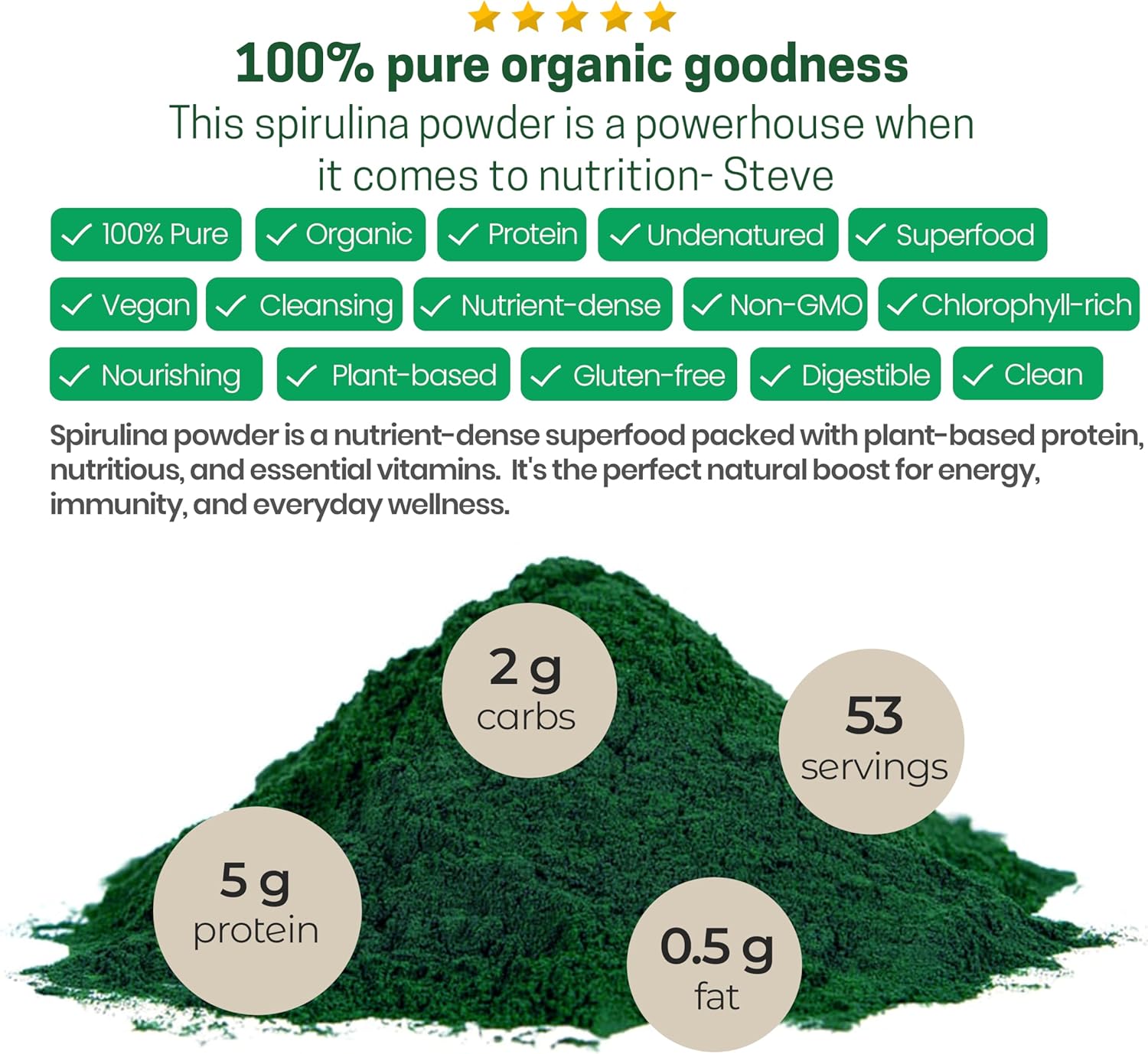 Z Natural Foods Organic Spirulina Powder - 100% Pure Spirulina, Nutrient-Dense Blue-Green Algae Superfood with Amino Acids, 15x Beta-Carotene - Mix in Smoothies, Yogurt, Recipes, 1 lb - Image 4
