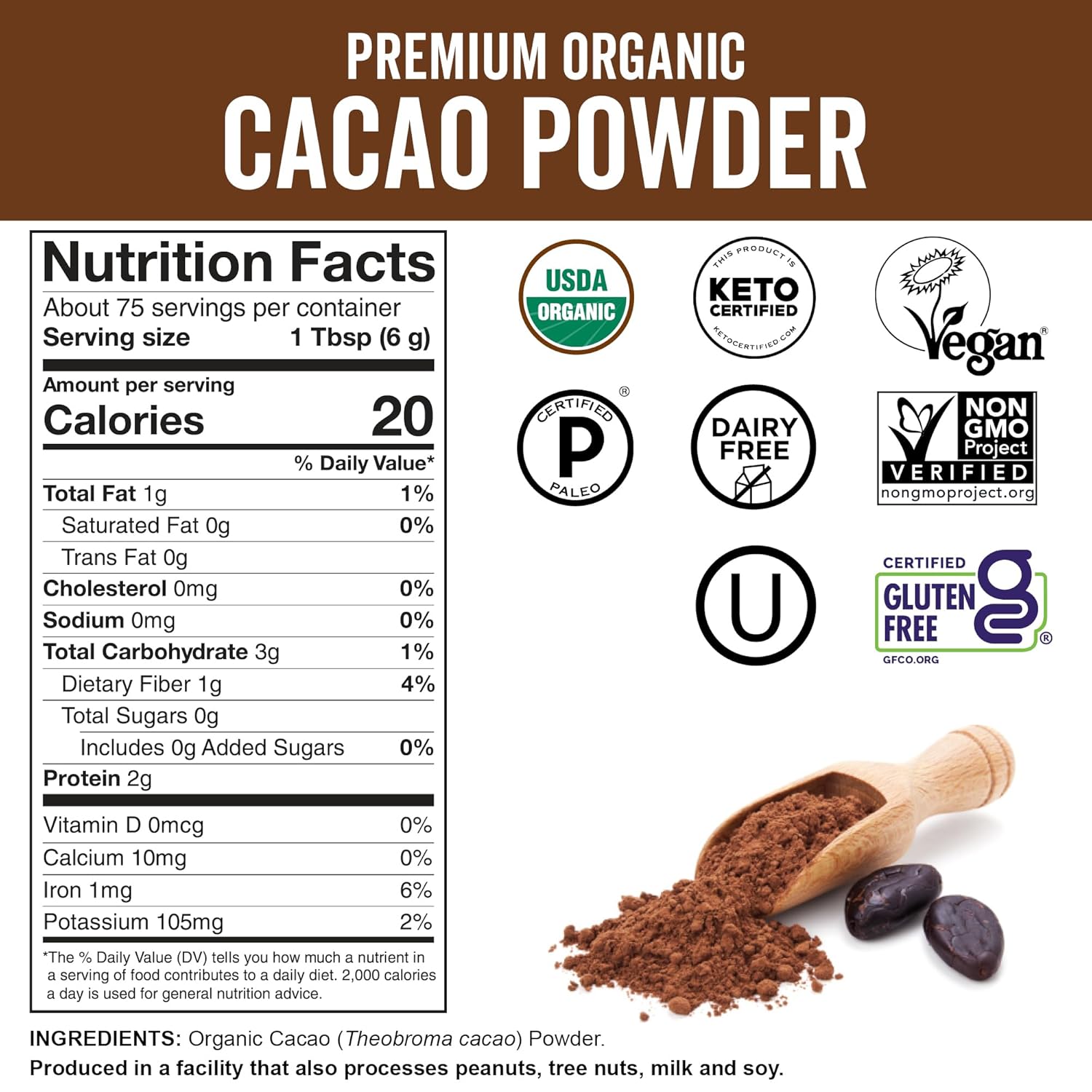 Organic Cacao Powder, Unsweetened, 1 lb (454 g) – Rich Dark Chocolate Flavor, Perfect for Baking, Smoothies & Hot Chocolate – Vegan, Keto, Paleo, Non-GMO & Gluten-Free Cocoa Powder - Image 2