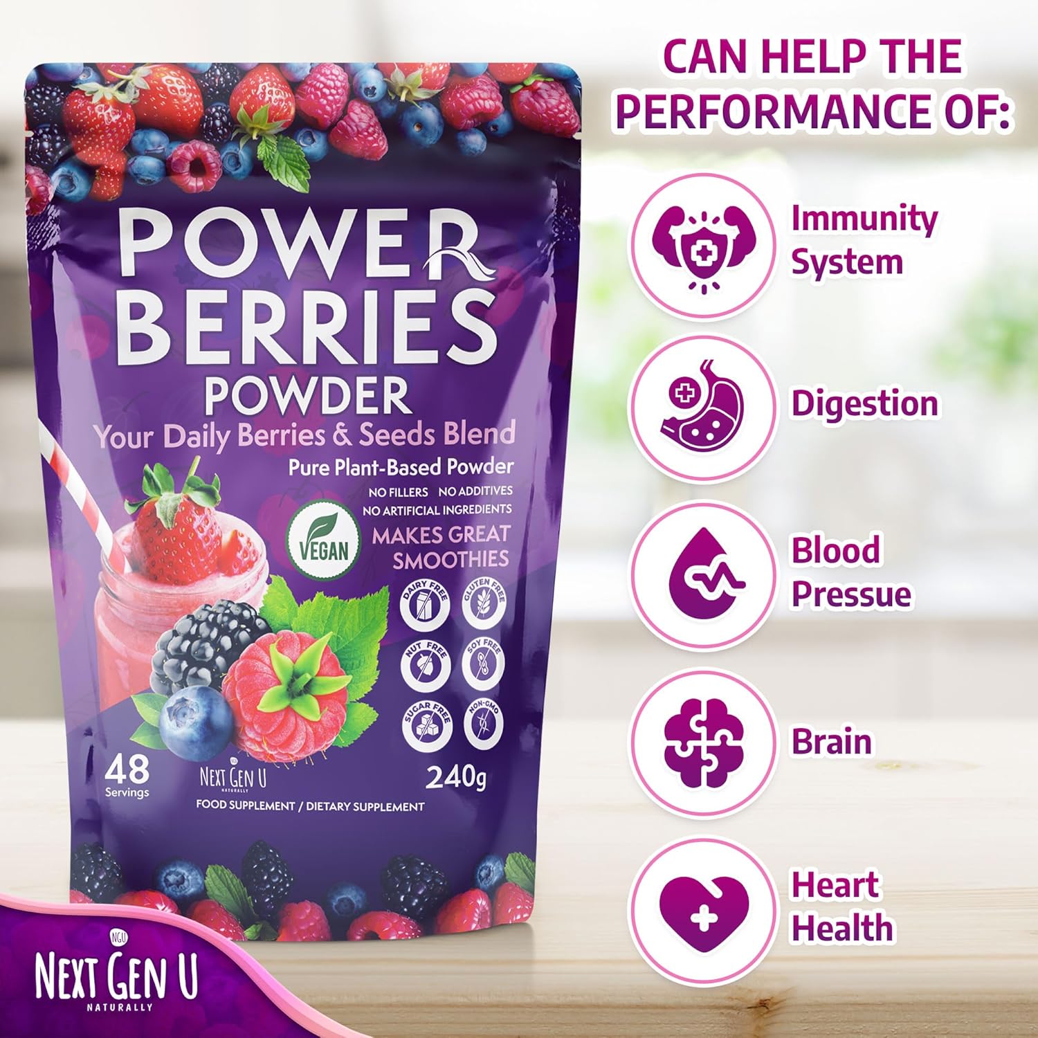 Super Berry Powder - 1 Pack, 240g - Immune Support - Food Supplement - Superfood Berries - Smoothie Mix for Shakes - Healthy Boost for Detox Juice Beverages or Any Drink - by NextGenU - Image 3
