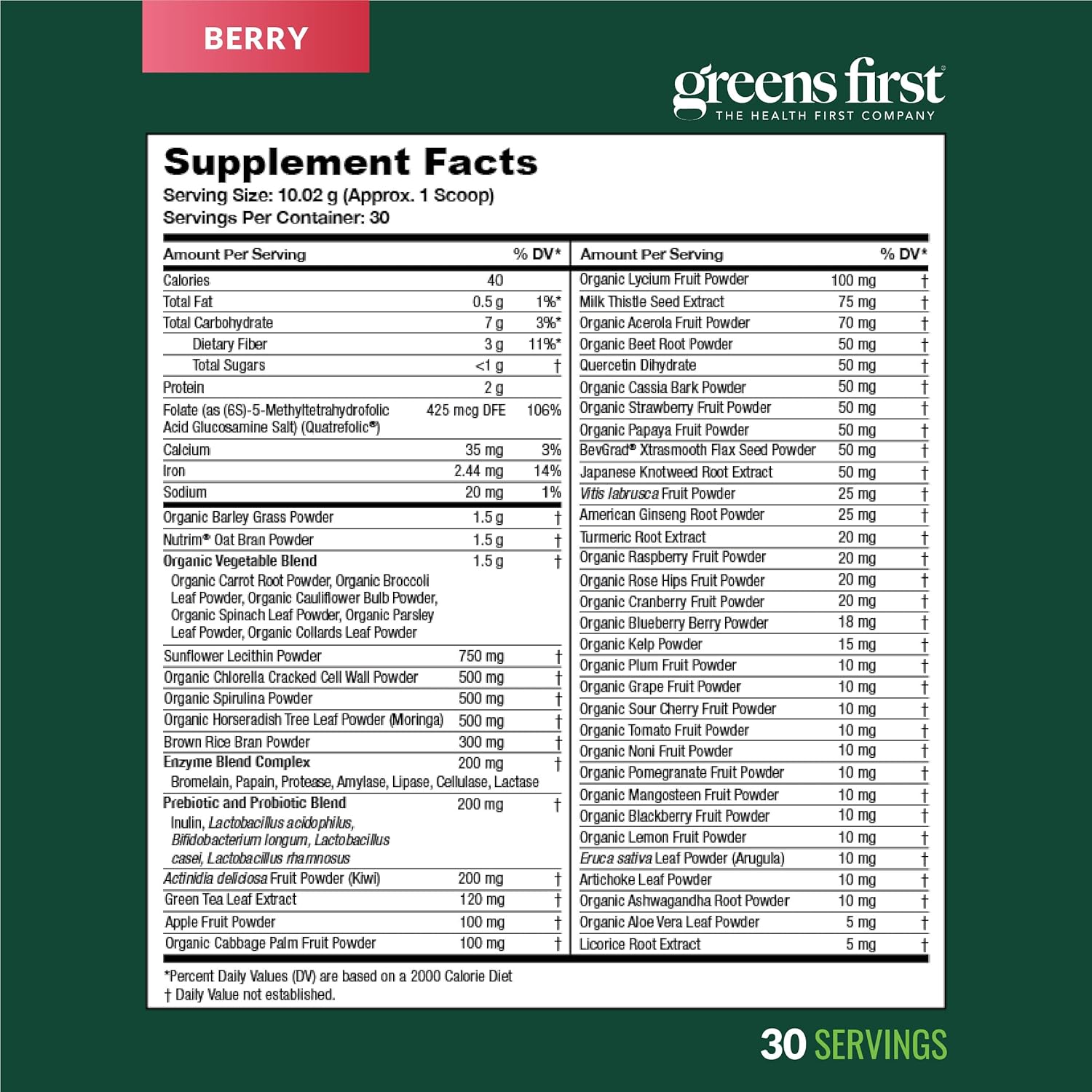 Greens First Original Greens Powder - 49 Superfoods - Organic Fruits & Veggies - Prebiotics, Probiotics & Digestive Enzymes - Antioxidant Smoothie - Dairy Free, Vegan & Non-GMO (Berry, 30 Servings) - Image 9