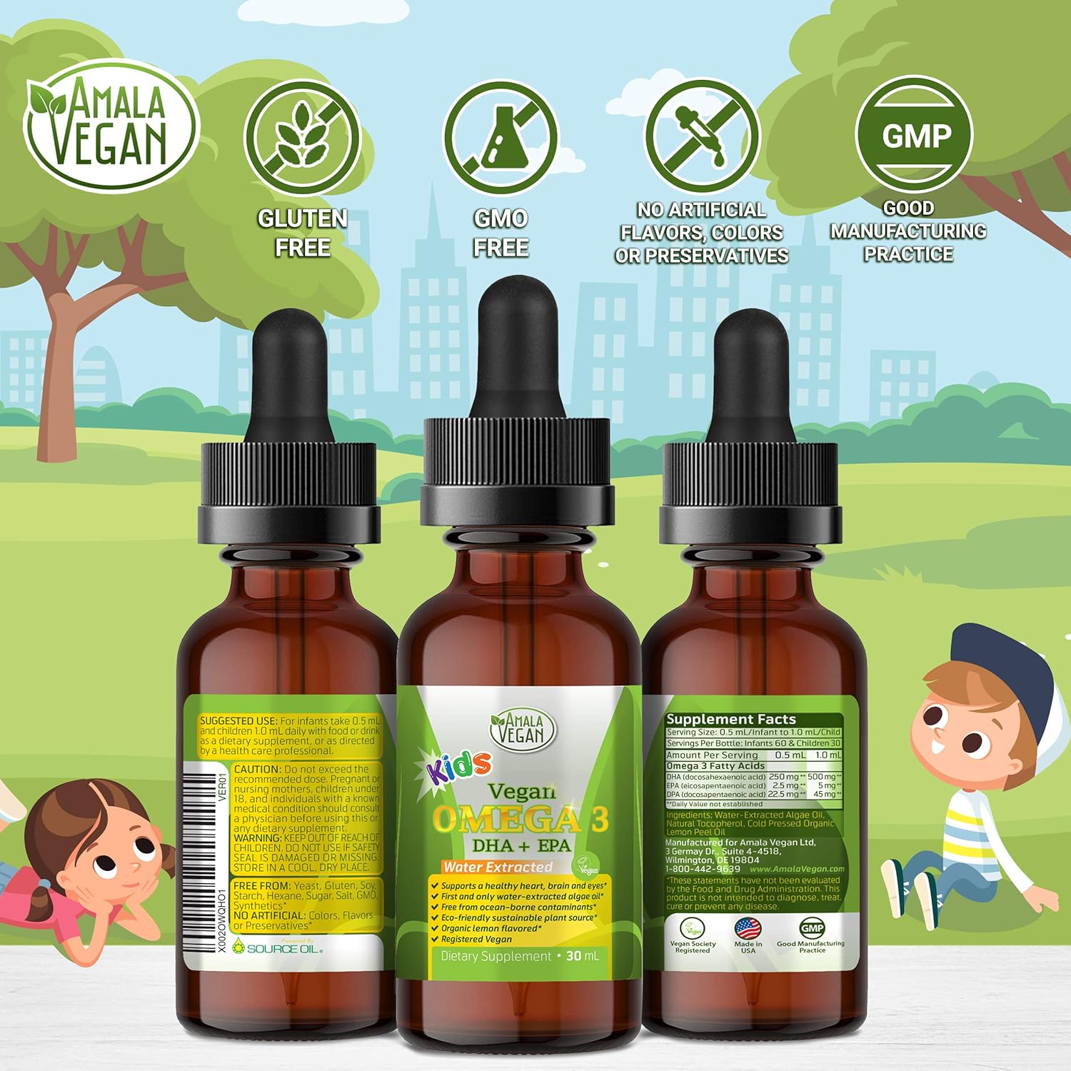 Omega 3 for Kids - Organic Lemon, Vegan, Liquid Supplement - Kids Fish Oil with DHA, EPA, DPA Fatty Acids - Plant Based Algae Oil - Immune, Heart, Brain Health for Children- 30-60 Doses - Image 5