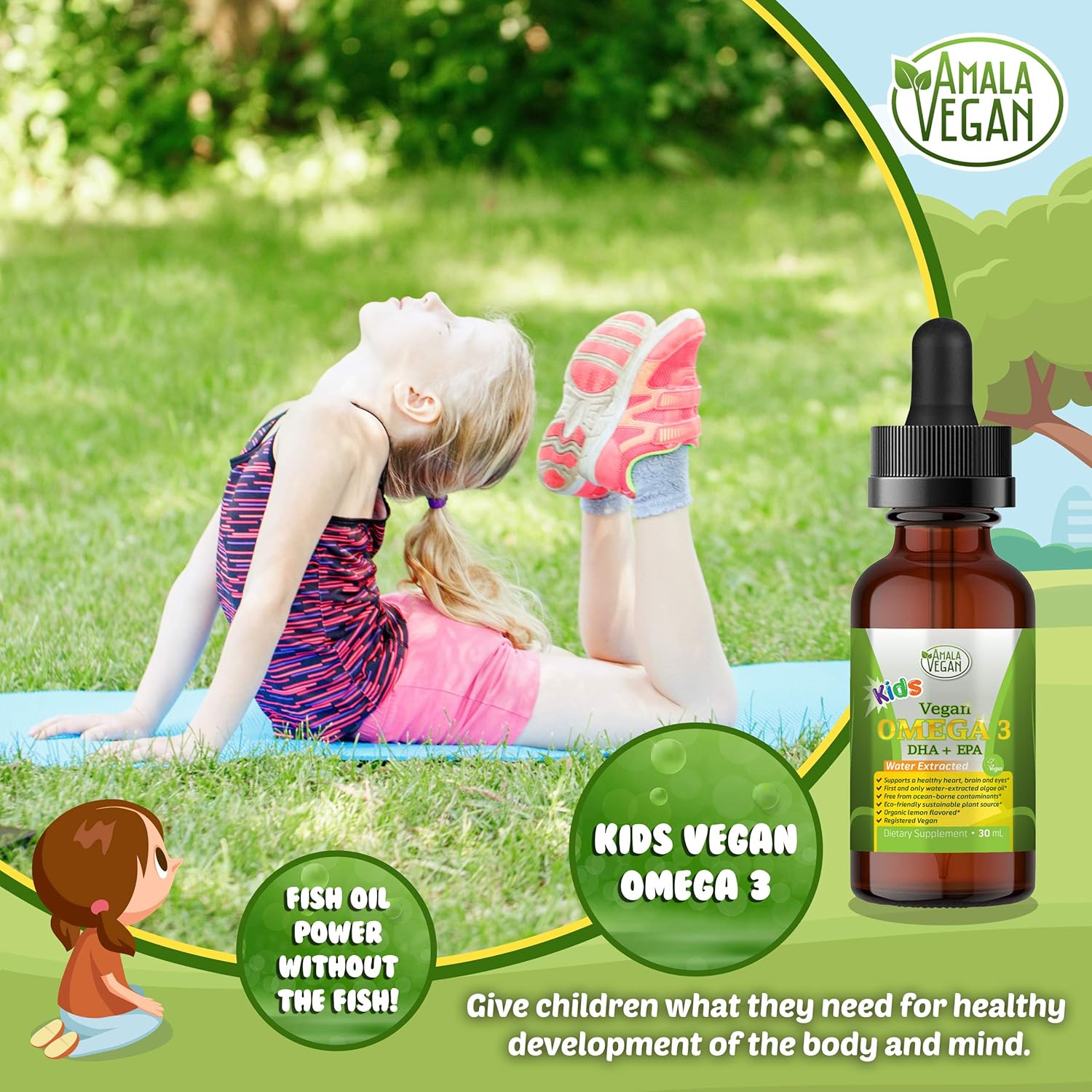Omega 3 for Kids - Organic Lemon, Vegan, Liquid Supplement - Kids Fish Oil with DHA, EPA, DPA Fatty Acids - Plant Based Algae Oil - Immune, Heart, Brain Health for Children- 30-60 Doses - Image 2