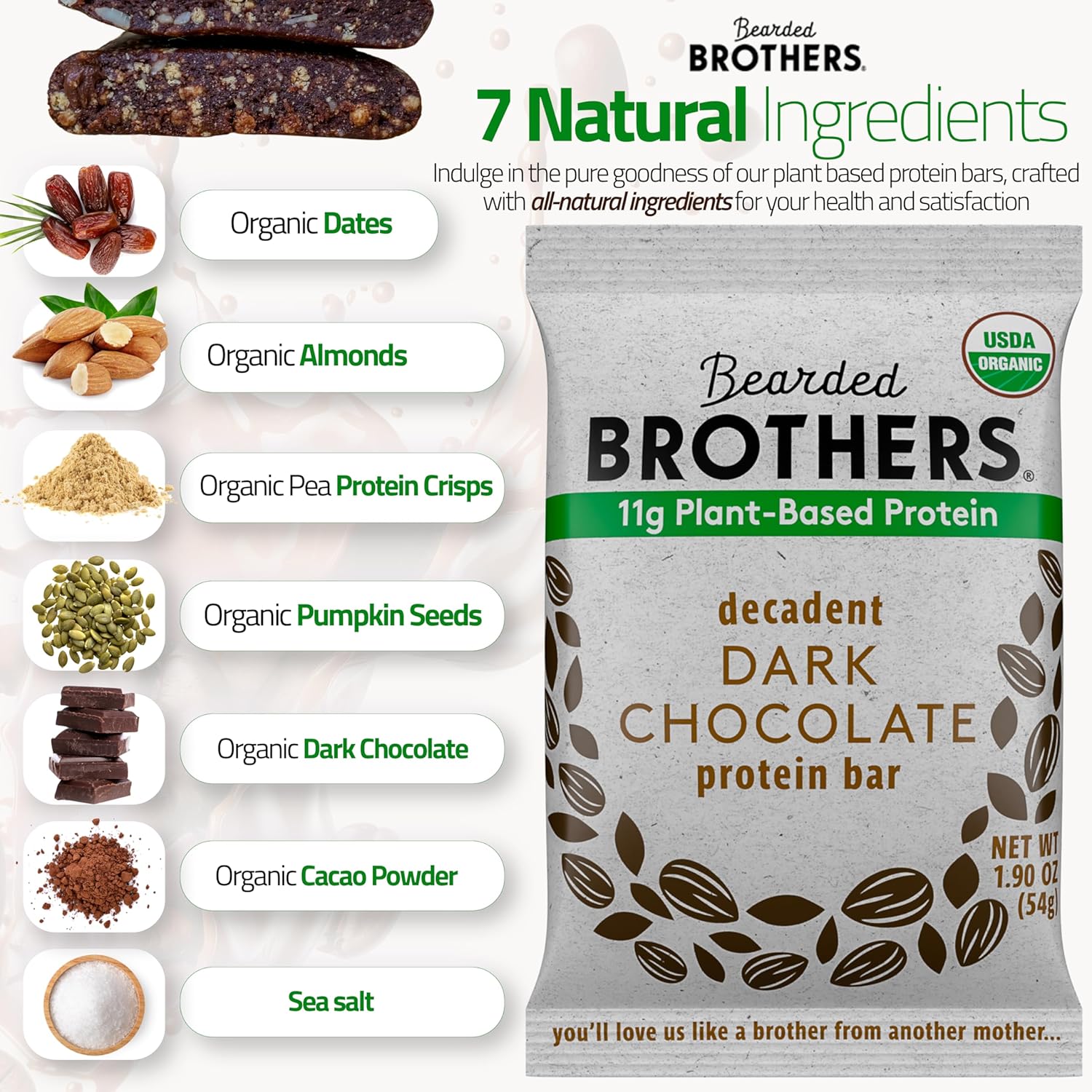 Bearded Brothers Organic Vegan Energy Bars - Gluten & Soy Free, Paleo, Whole 30 | Non GMO, Low Glycemic, High Protein, Fiber (10 Pack, Protein Variety) - Image 4