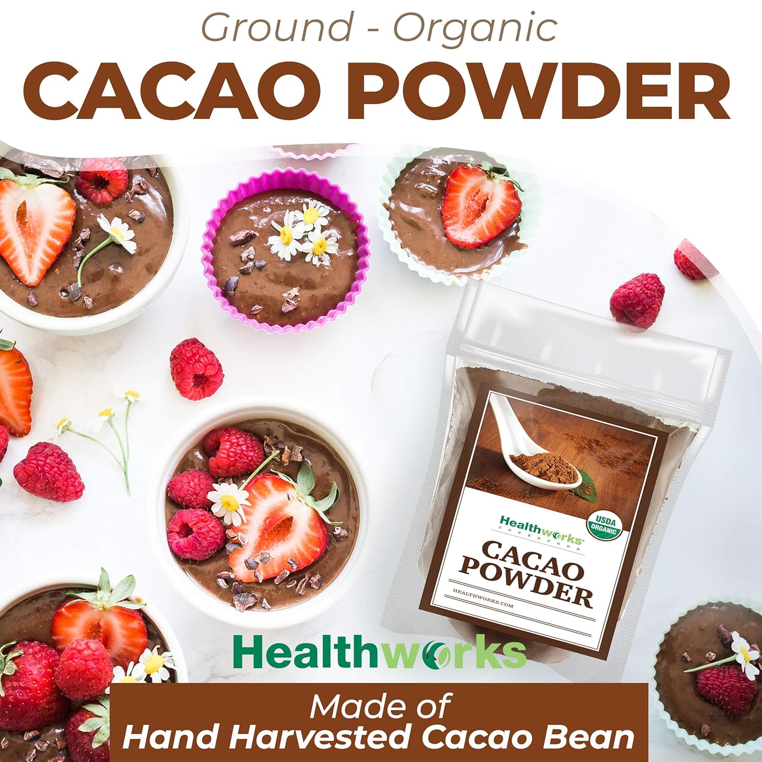 Healthworks Superfoods Organic Cacao Powder - 16 Oz / 1 Lb - Cocoa Chocolate Substitute - Rich Chocolate Flavour - Sugar-Free, Keto, Vegan & Non-GMO - Peruvian Bean/Nut Origin - Antioxidant Superfood - Image 3