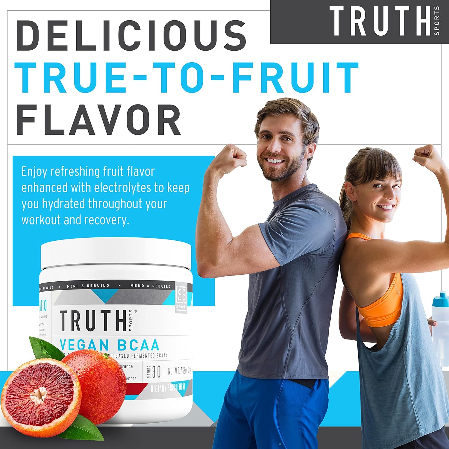 Truth Nutrition Vegan BCAA Powder- 2:1:1 Ratio Natural BCAAs Amino Acids Powder for Energy, Muscle Building, Post Workout Recovery Drink for Muscle Recovery (Blood Orange, 30 Servings) - Image 4