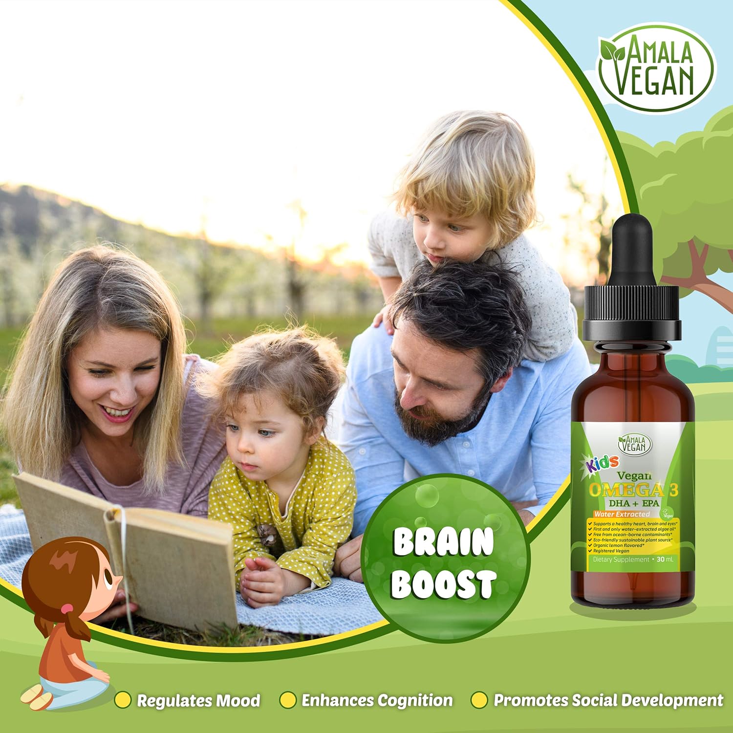 Omega 3 for Kids - Organic Lemon, Vegan, Liquid Supplement - Kids Fish Oil with DHA, EPA, DPA Fatty Acids - Plant Based Algae Oil - Immune, Heart, Brain Health for Children- 30-60 Doses - Image 4