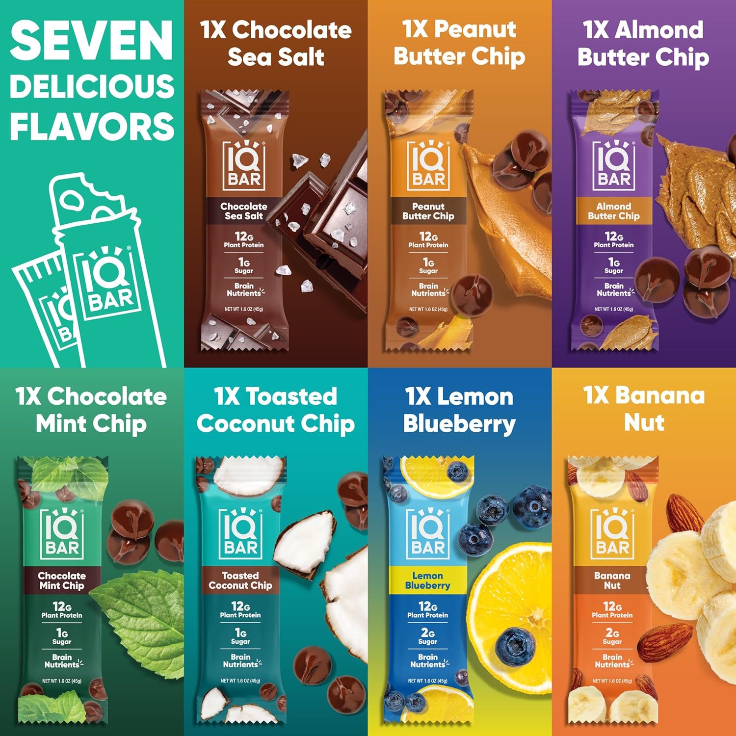 IQBAR Clean Plant Protein Bars - Bar Sampler - 7 Count - Keto, Vegan, High Fiber, Gluten and Dairy Free, Low Sugar Snack - Brain and Body Nutrients for Focus, Energy, Meal Replacement - Image 3