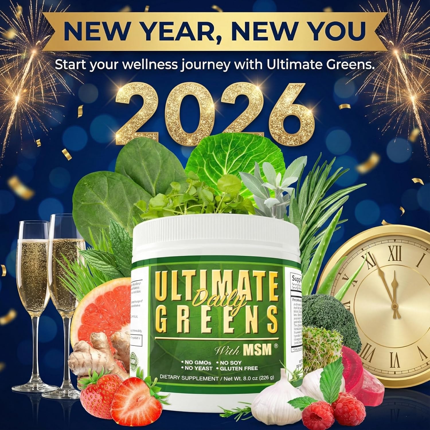 Daily Health, Ultimate Greens with MSM Powder, Vegan Friendly Natural Ingredients Gluten Soy Free NO GMO Superfood Vegetable Nutritional Drink Alkalizing Energy 8oz 1 Pack (1 Month Supply) - Image 2
