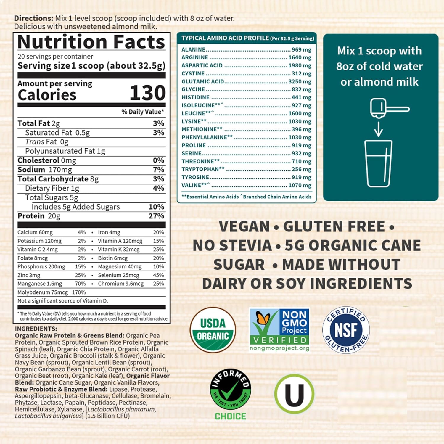 Garden of Life Raw Organic Protein & Greens Lightly Sweet, Vegan Protein Powder for Women and Men, Plant and Pea Protein, Greens, Probiotics, Gluten Free Low Carb Shake Made Without Dairy 20 Servings - Image 6
