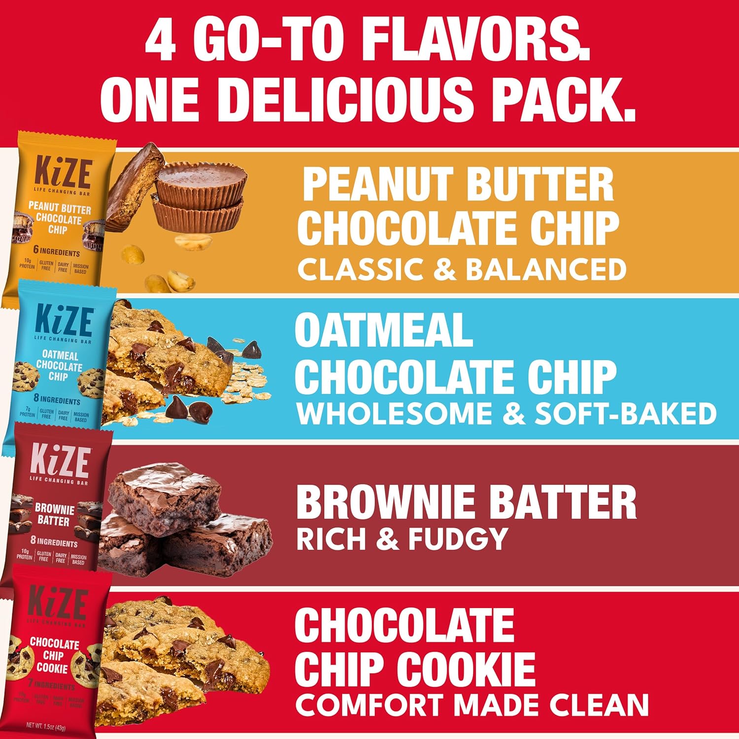 KiZE Energy Bars - Best Sellers Variety Pack - Gluten Free, Dairy Free Options, Non-GMO, and High Protein Meal Replacement Energy Bars, Clean and Simple Food Ingredients - 7-10g High Protein Snacks, (10 Count) - Image 3
