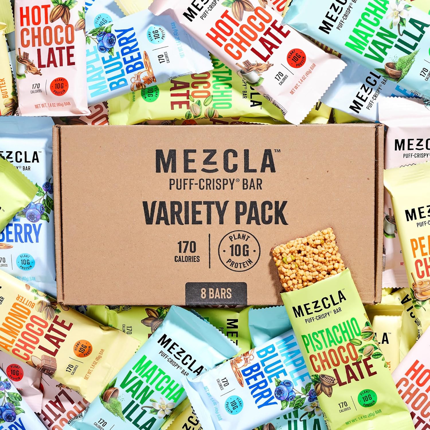 Mezcla Puff-Crispy Plant Based Protein Bars - Variety Pack - Healthy Snacks for Adults & Kids - Granola Bars for School, Travel, & Office Snacks - Gluten Free, Vegan, Non GMO, 10g Protein - 8 Count - Image 8