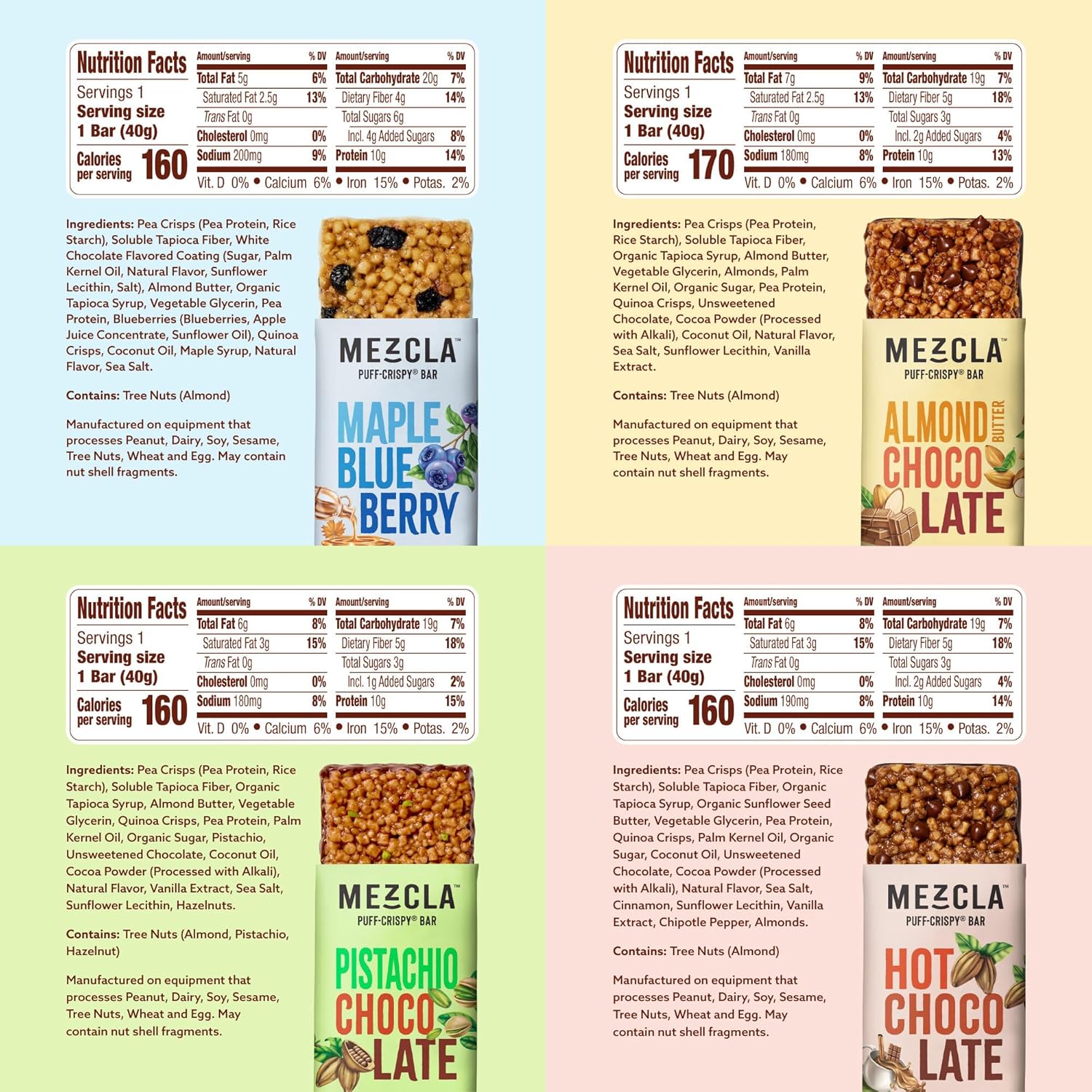 Mezcla Puff-Crispy Plant Based Protein Bars - Variety Pack - Healthy Snacks for Adults & Kids - Granola Bars for School, Travel, & Office Snacks - Gluten Free, Vegan, Non GMO, 10g Protein - 8 Count - Image 2