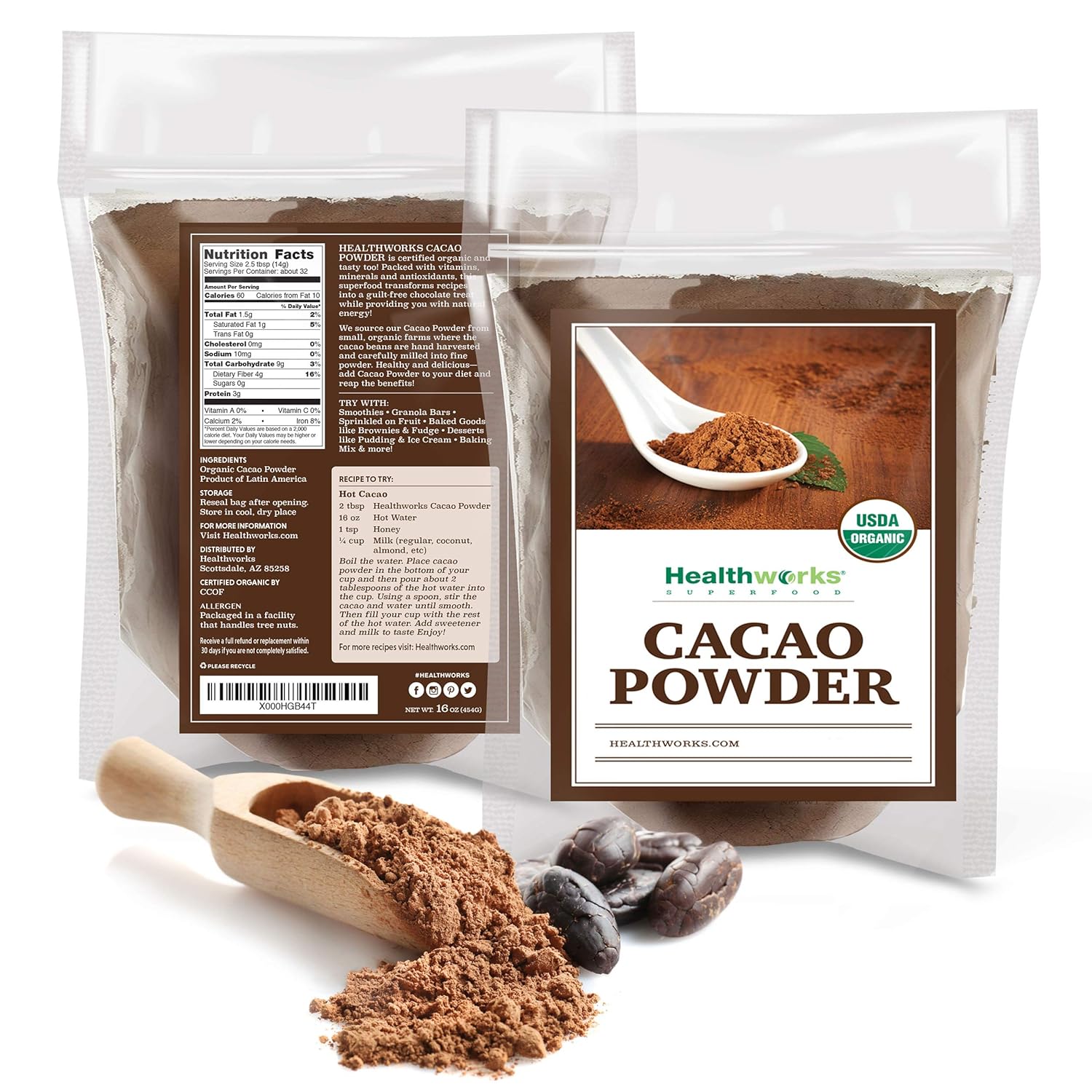 Healthworks Superfoods Organic Cacao Powder - 16 Oz / 1 Lb - Cocoa Chocolate Substitute - Rich Chocolate Flavour - Sugar-Free, Keto, Vegan & Non-GMO - Peruvian Bean/Nut Origin - Antioxidant Superfood - Image 8