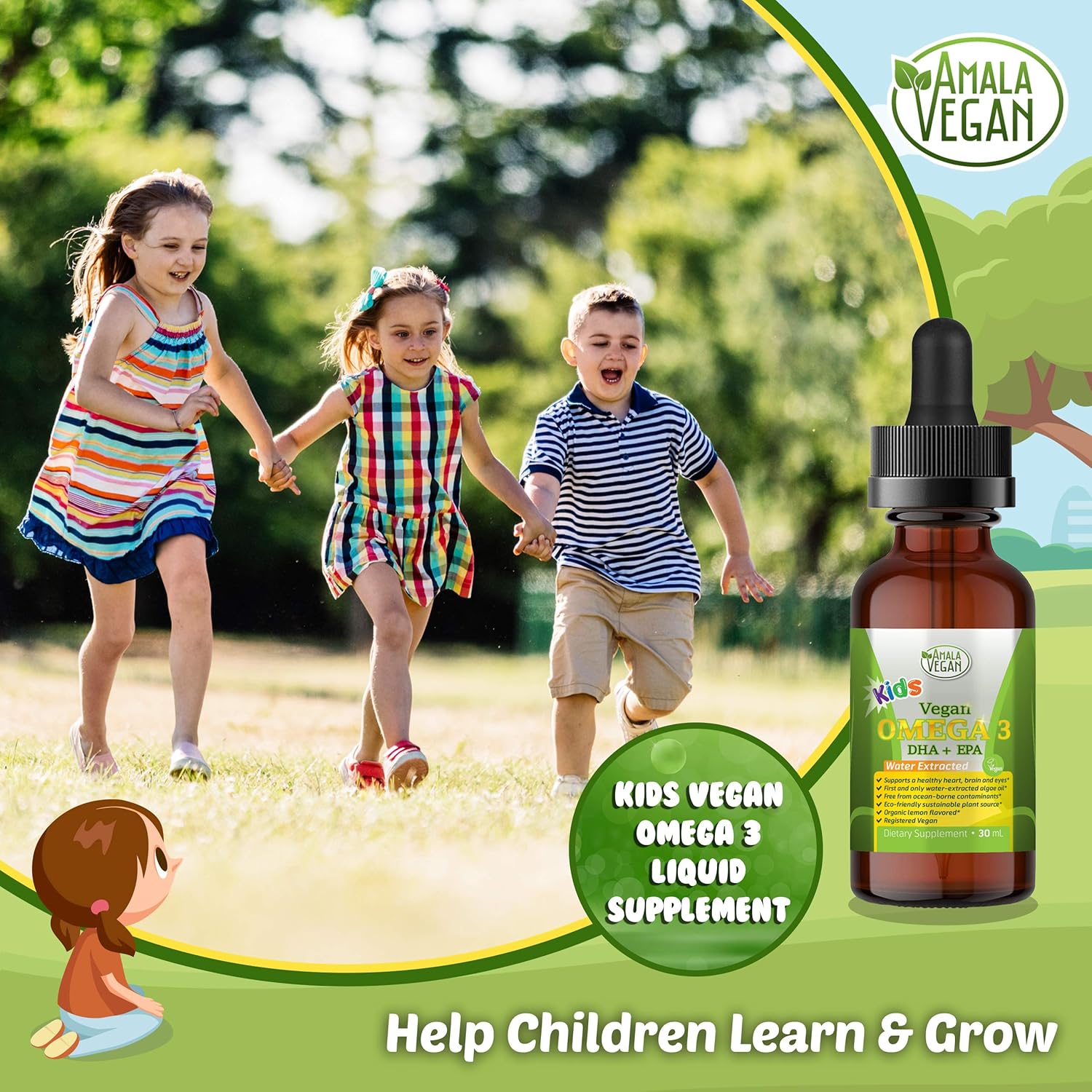 Omega 3 for Kids - Organic Lemon, Vegan, Liquid Supplement - Kids Fish Oil with DHA, EPA, DPA Fatty Acids - Plant Based Algae Oil - Immune, Heart, Brain Health for Children- 30-60 Doses - Image 7