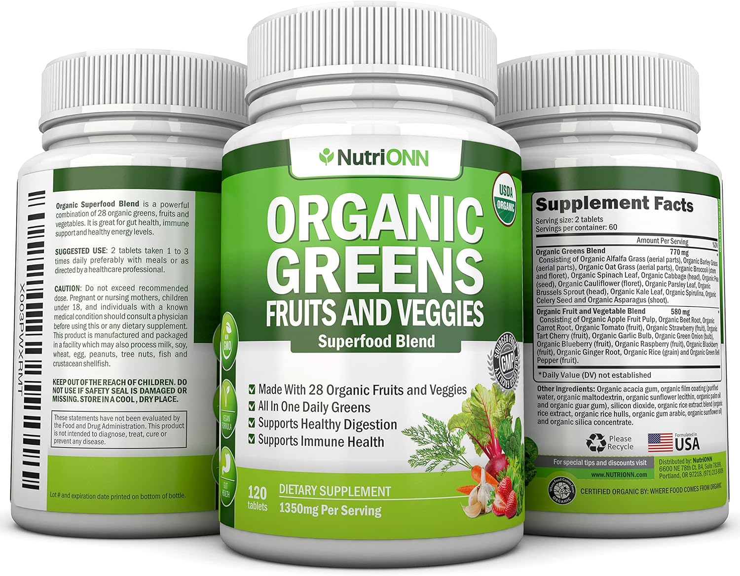 Organic Super Greens Capsules - Fruit And Vegetable Supplements - 120 Count - 28 USDA Organic & Vegan Premium Ingredients - Superfood Blend For Immune Health, Digestion & Energy - Whole Food Vitamins - Image 6