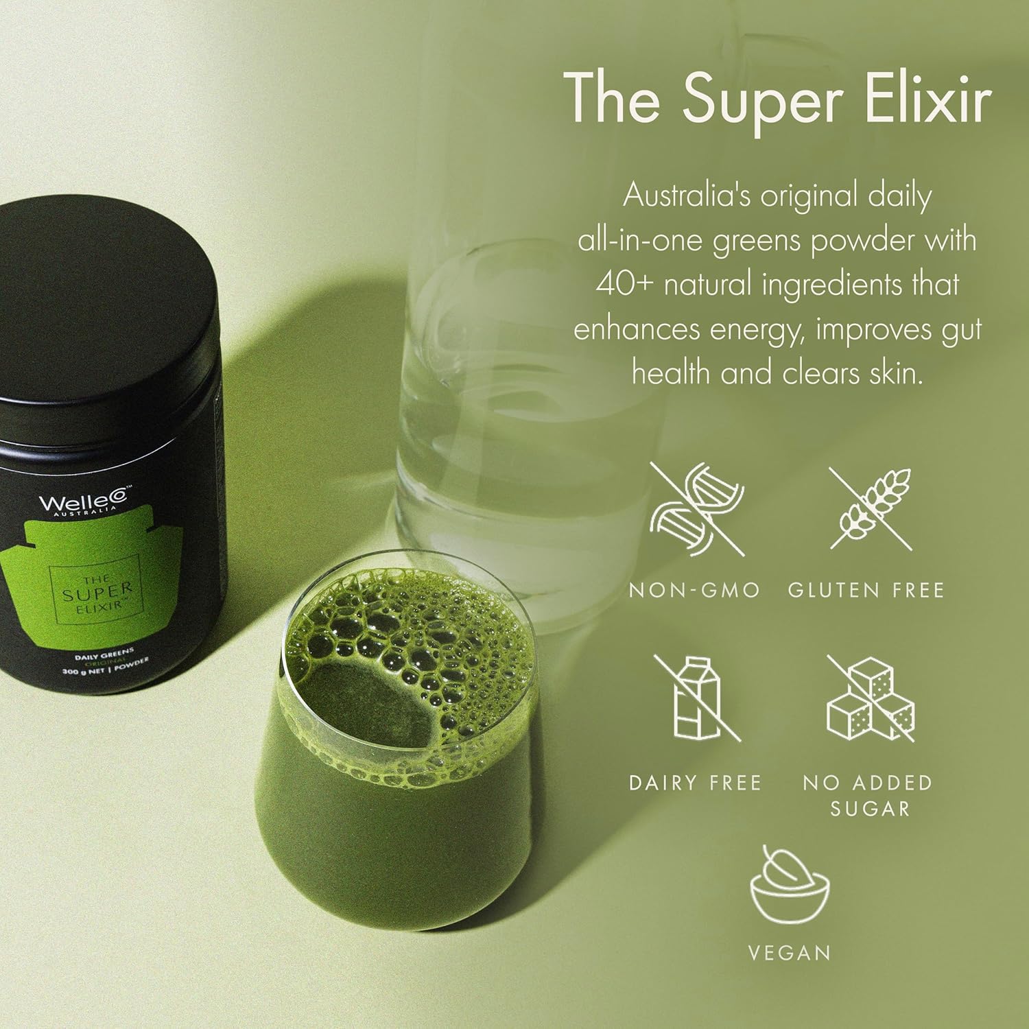 WelleCo The Super Elixir Daily Greens Powder, Probiotic Drink Mix with Whole Foods, Gluten Free, Vegan Gut Health Powder, Energy, Immunity, Healthy Skin, Hair & Nails (Jar, Pineapple & Lime Jar) - Image 5