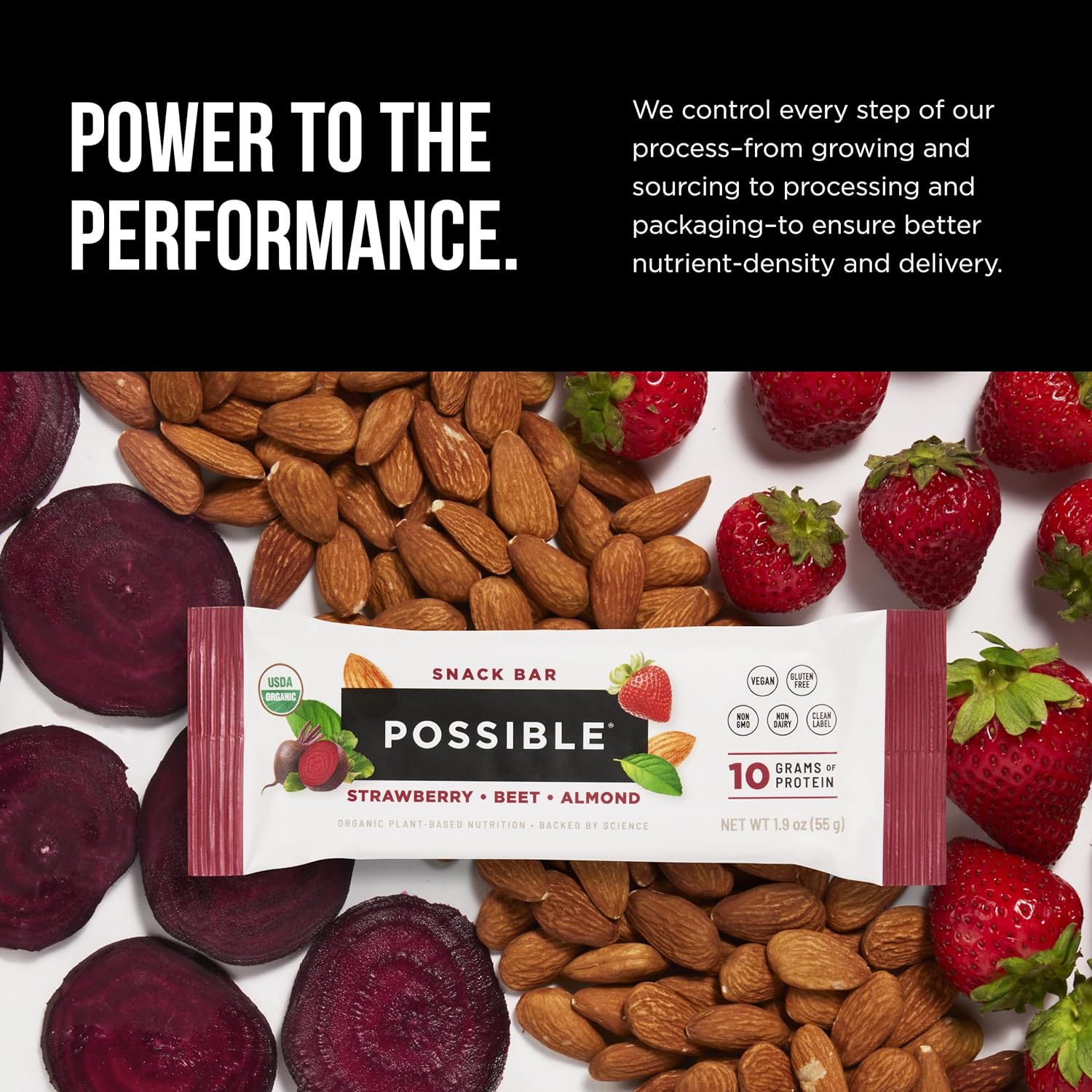 POSSIBLE Snack Bar - Whole Food Snack to Support a Healthy & Active Lifestyle - 10g of Organic Plant-Based Protein - Energy Support with Healthy Fats - Strawberry Beet Almond, 12 Count (Pack of 1) - Image 3
