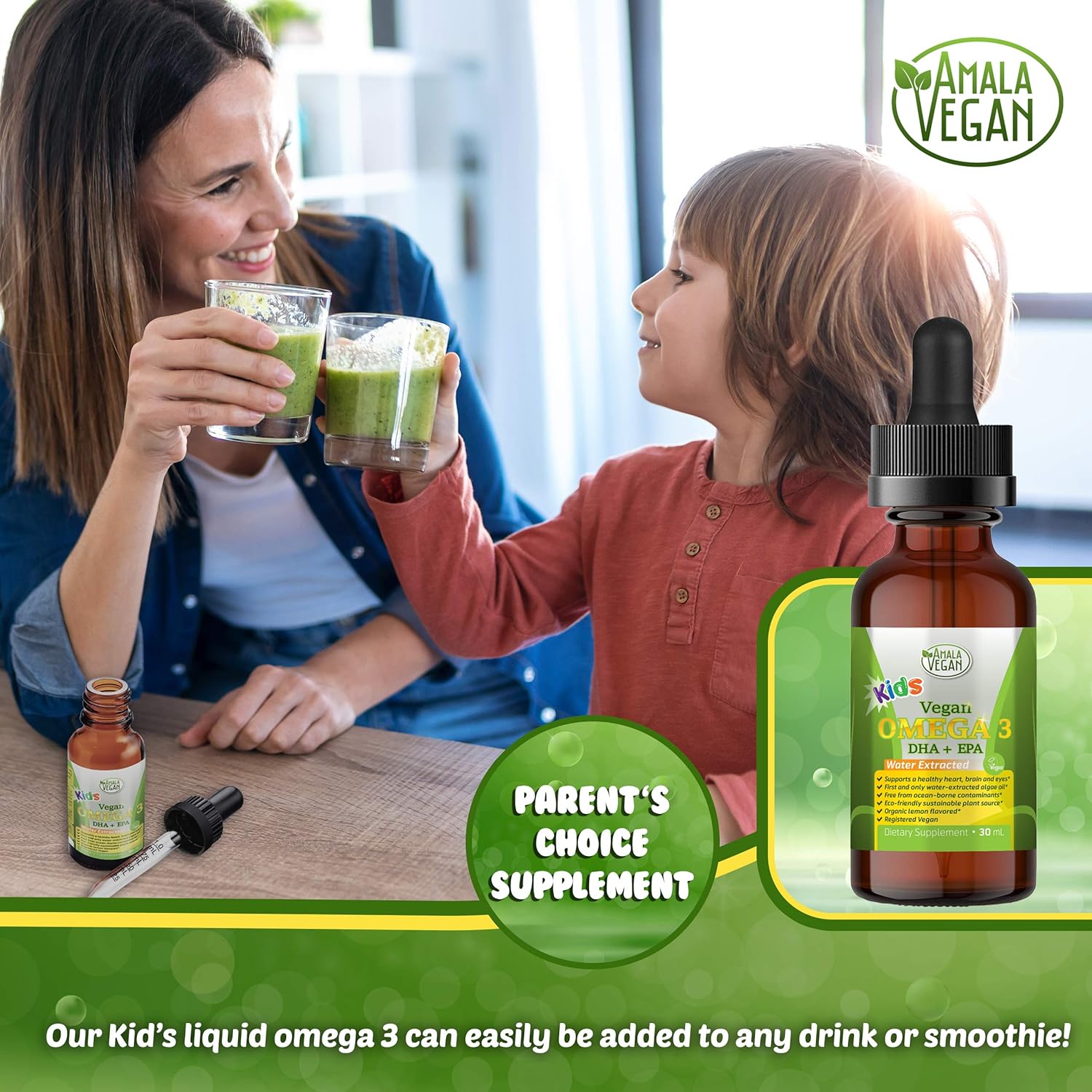 Omega 3 for Kids - Organic Lemon, Vegan, Liquid Supplement - Kids Fish Oil with DHA, EPA, DPA Fatty Acids - Plant Based Algae Oil - Immune, Heart, Brain Health for Children- 30-60 Doses - Image 6