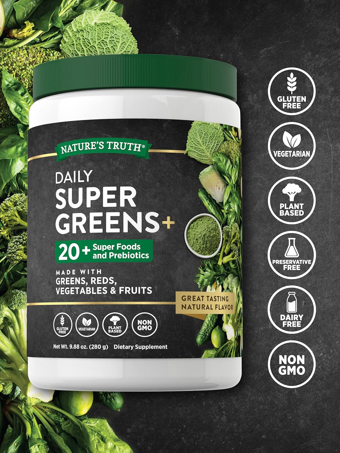 Nature's Truth Super Greens Superfood Powder Supplement | Fruit & Vegetables Blend | Juice & Smoothie Mix | 9.88 oz | Vegan, Non-GMO & Gluten Free - Image 3