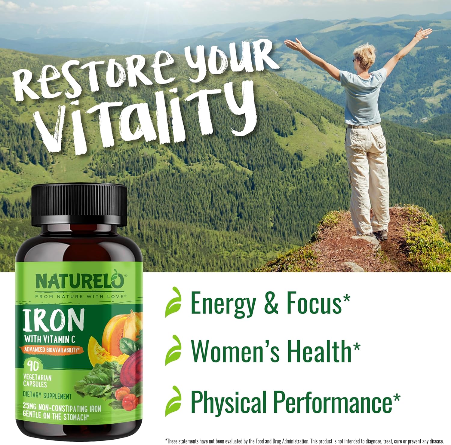 NATURELO Vegan Iron Supplement with Vitamin C and Organic Whole Foods - Gentle Iron Pills for Women & Men with Iron Deficiency Including Pregnancy, Anemia and Vegan Diets - 90 Mini Capsules - Image 4