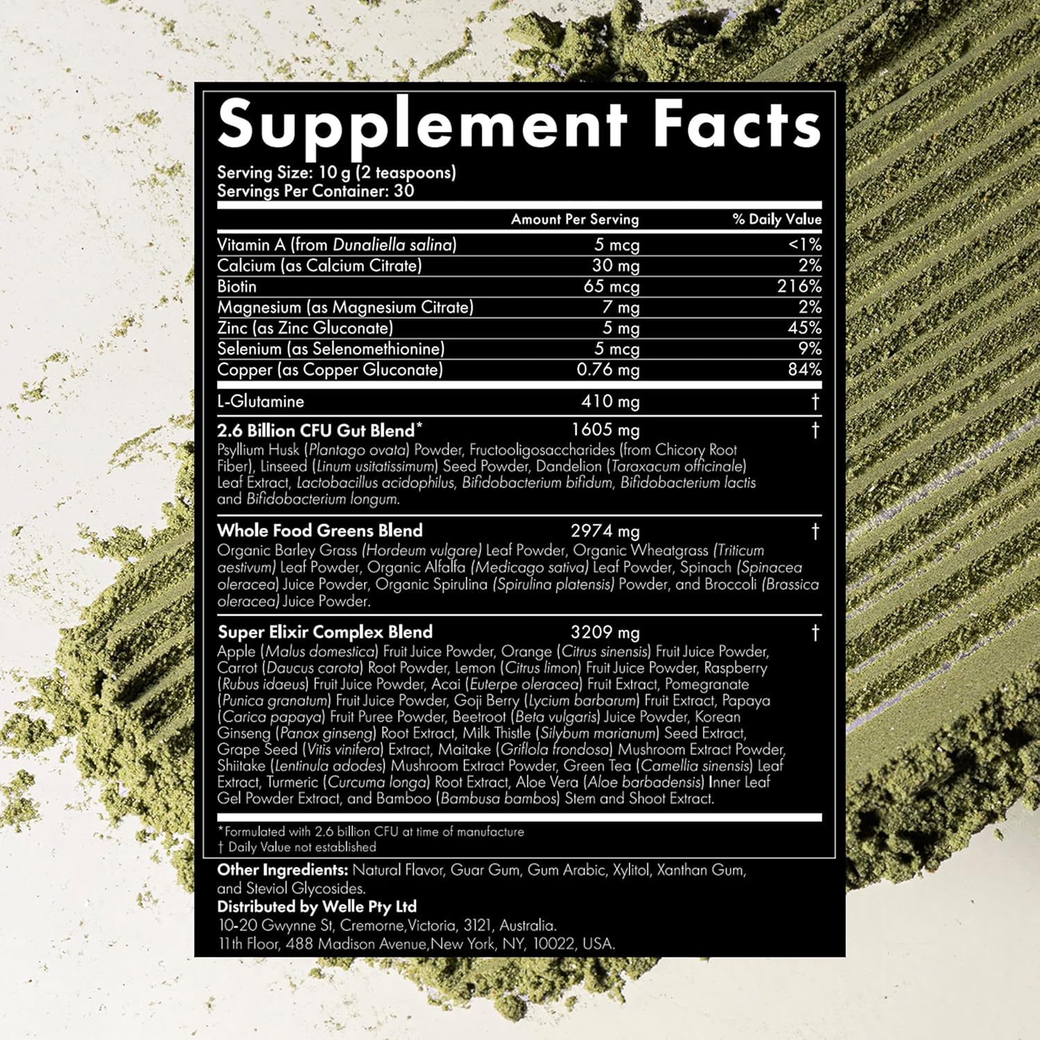 WelleCo The Super Elixir Daily Greens Powder, Probiotic Drink Mix with Whole Foods, Gluten Free, Vegan Gut Health Powder, Energy, Immunity, Healthy Skin, Hair & Nails (Jar, Blood Orange) - Image 4