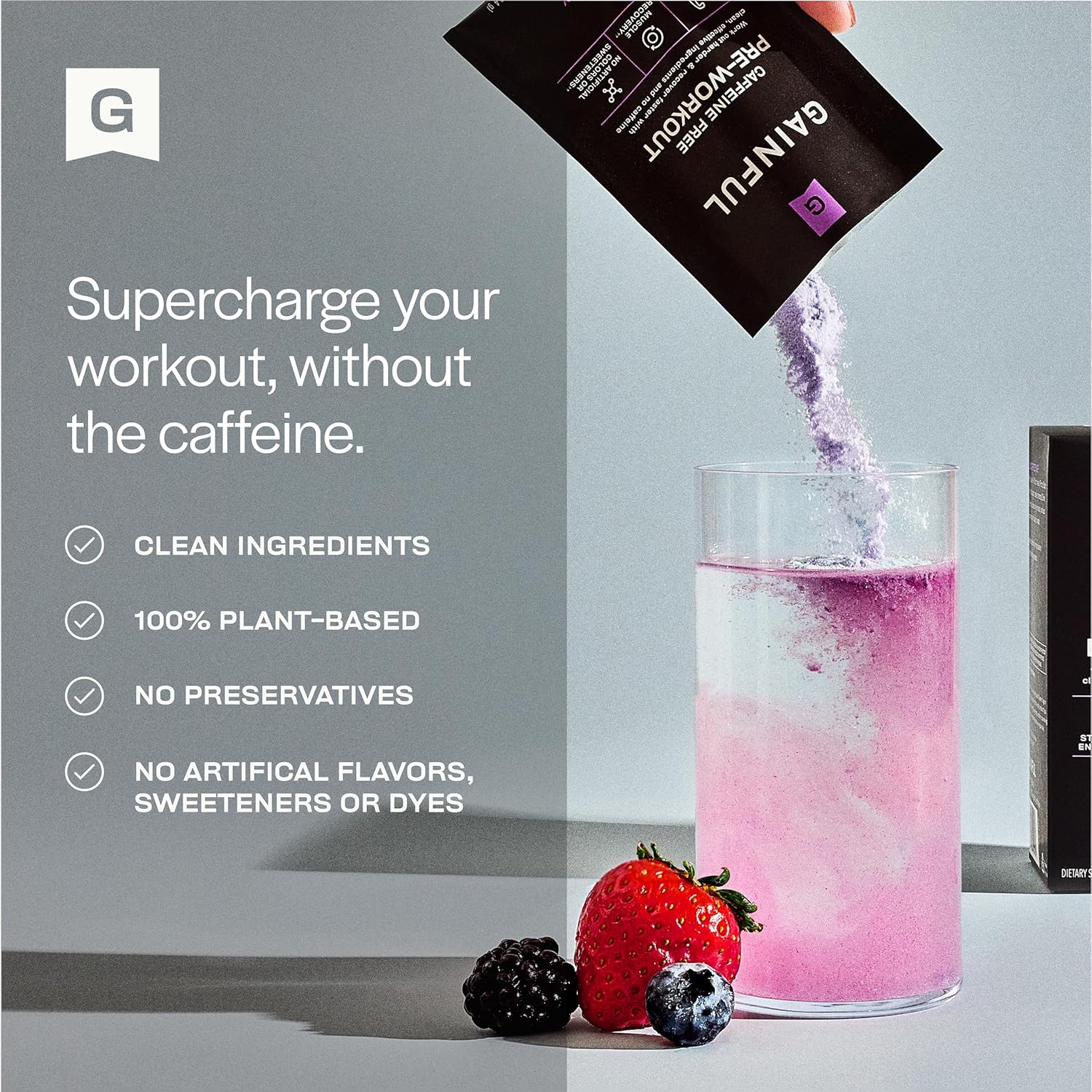 Gainful Pre Workout Powder with Creatine, Caffeine Free Clean Energy, L Citrulline and Beta Alanine for Endurance, BCAA Blend for Muscle Recovery, Vegan, Non GMO, Wild Berry, 10 Servings - Image 4