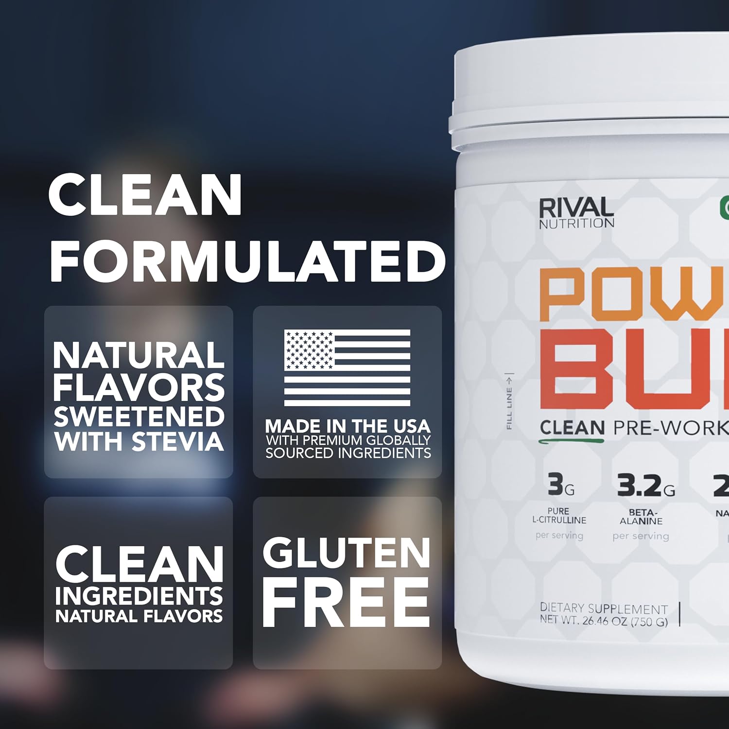 RIVAL NUTRITION Powder Burn Pre-Workout Energy Powder for Men and Women I Juicy Orange, 30 Servings | Clean Ingredients I 3g L-Citrulline, 3.2g Beta-Alanine and 200mg Natural Caffeine Per Serving - Image 2
