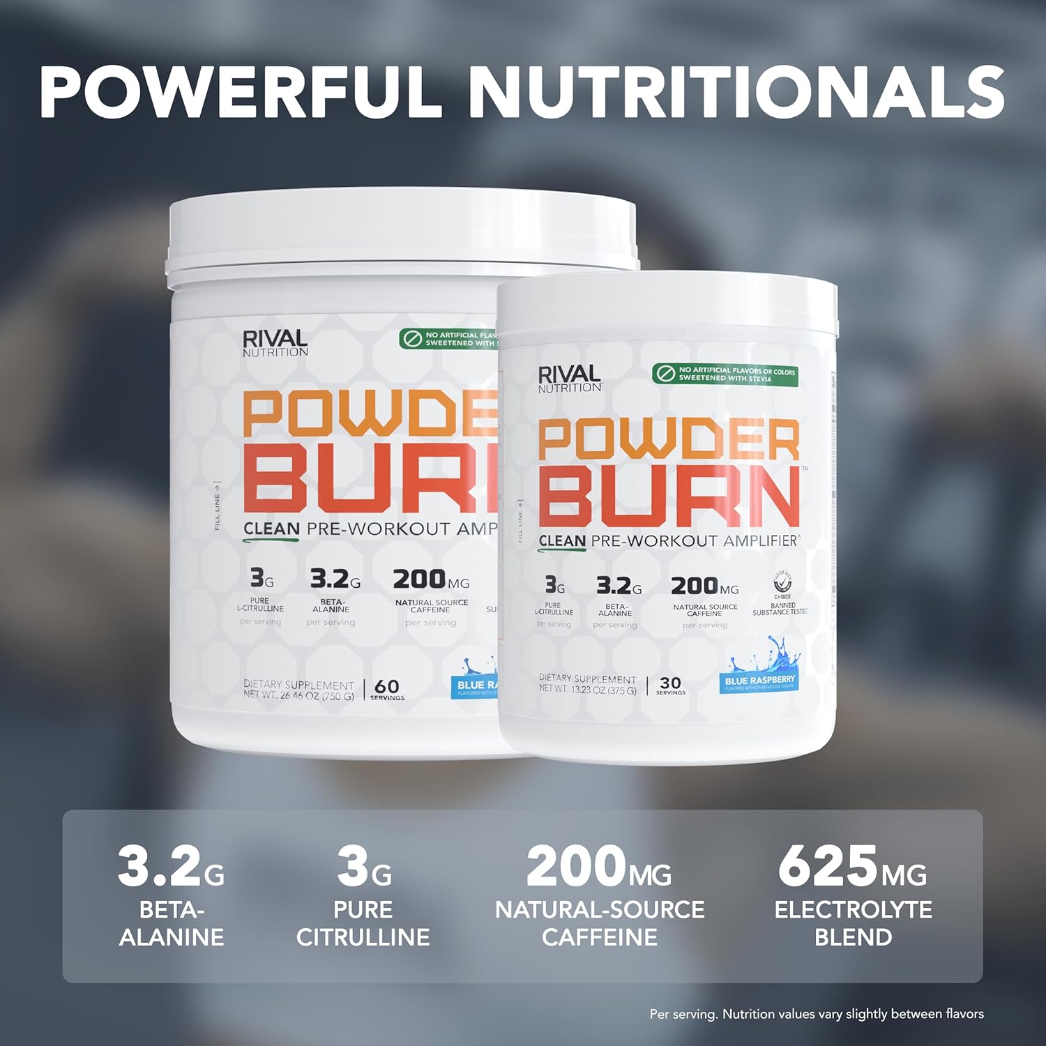 RIVAL NUTRITION Powder Burn Pre-Workout Energy Powder for Men and Women I Juicy Orange, 30 Servings | Clean Ingredients I 3g L-Citrulline, 3.2g Beta-Alanine and 200mg Natural Caffeine Per Serving - Image 3