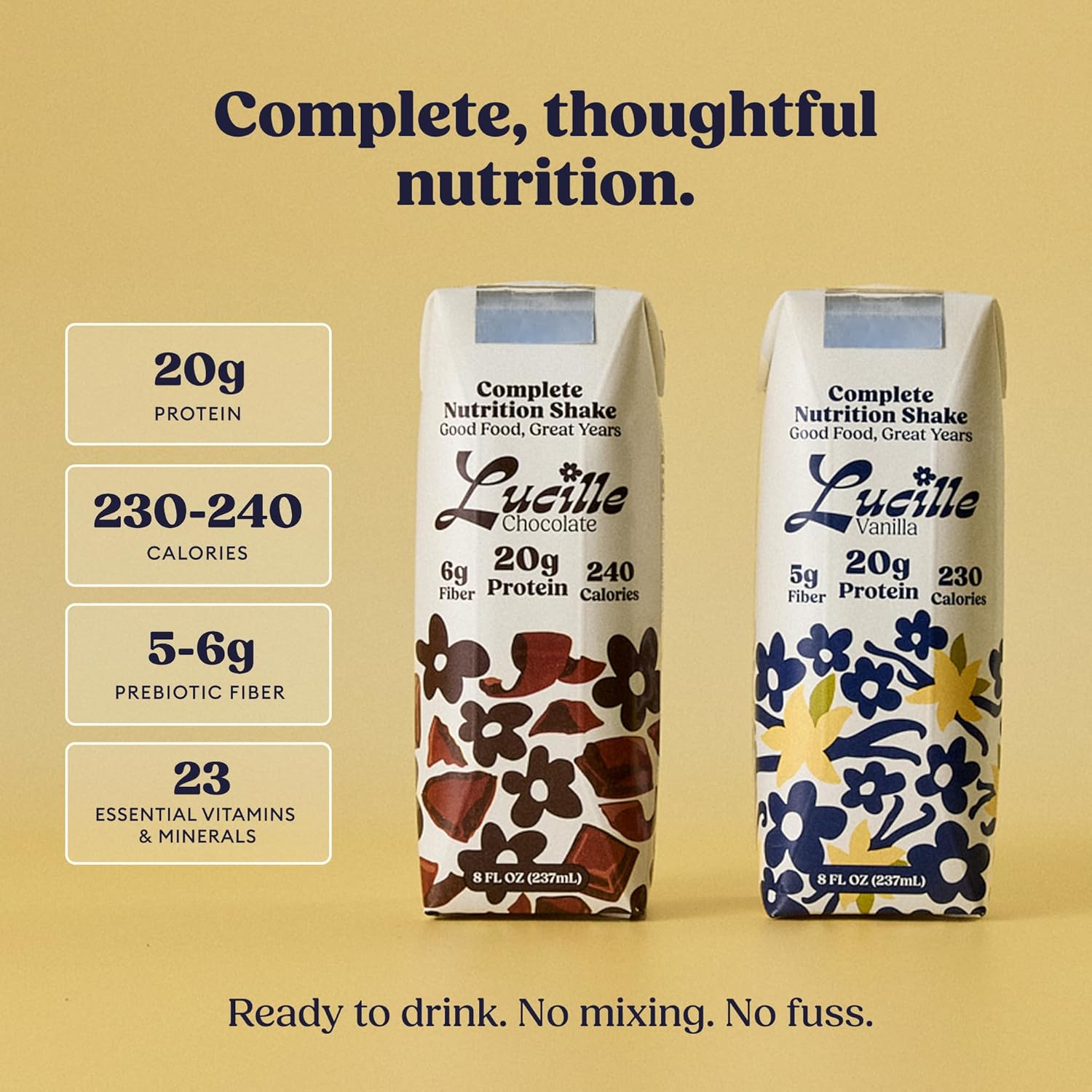 Lucille Complete Nutrition Meal Replacement Shake | Vanilla | 230 Cal, 20g Protein & 5g Fiber | Lactose Free, Gluten Free, No Soy or Seed Oils | Ready to Drink Shake for Adults & Seniors | 8 oz, 12 Pack - Image 7