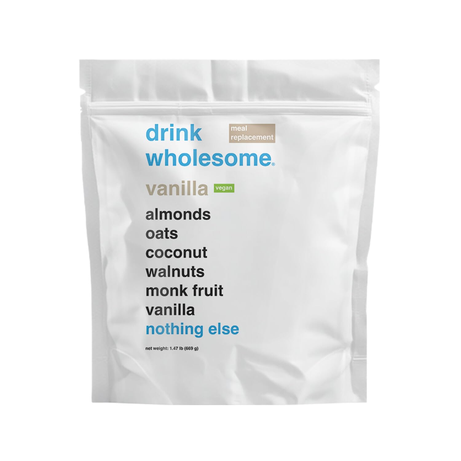Drink Wholesome Vegan Vanilla Meal Replacement Powder for Sensitive Stomachs | Minimally-Processed, Whole-Food Meal | Additive-Free, Dairy-Free, Gluten-Free | Low Sodium