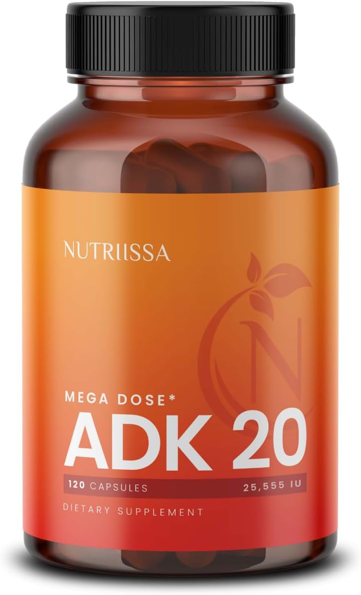 Nutriissa ADK 20 - Immune & Bone Health Support with Vitamins A, D & K (25,000 IU) - 4-Month Supply - EPEB Certified for Purity & Potency - 120 Vegan Capsules