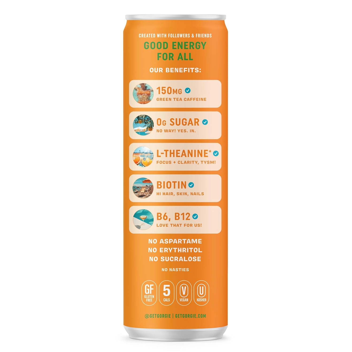 GORGIE Sugar Free Natural Energy Drinks, Jaclyn Hill Orange Twist (12 Pack) Healthy Sparkling Energy Drinks Natural Coffee Replacement with Green Tea Caffeine and Biotin, Vegan, Low Calorie - Image 9
