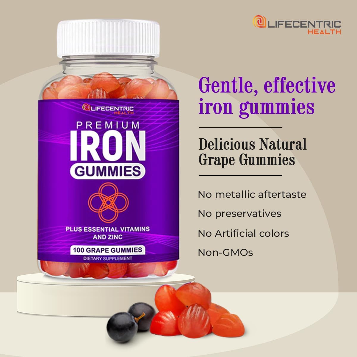 LifeCentricHealth Iron Gummies | Biotin Zinc Vitamin B Folic Acid Gummies | Vegan Gluten Free for Women & Men - Image 11