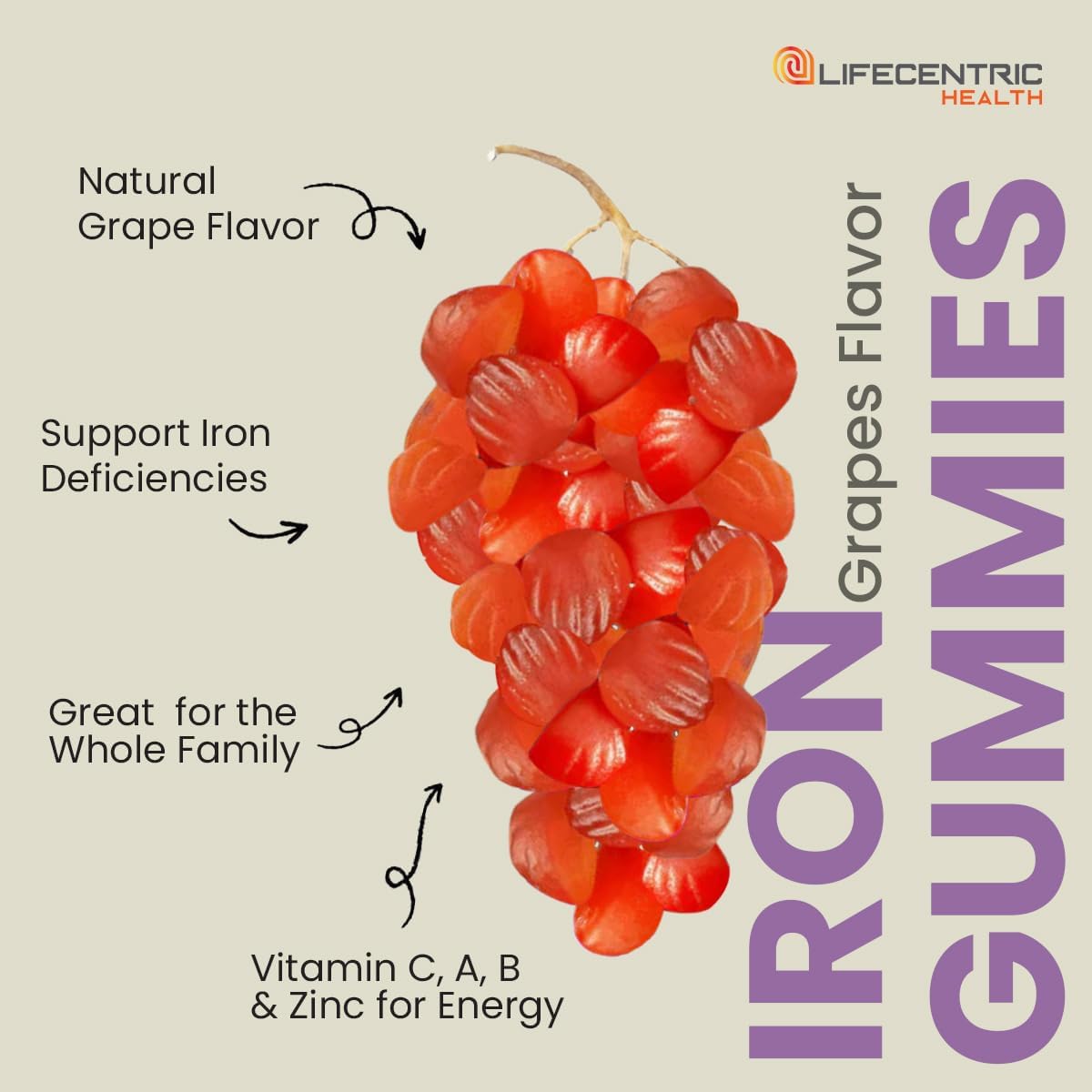 LifeCentricHealth Iron Gummies | Biotin Zinc Vitamin B Folic Acid Gummies | Vegan Gluten Free for Women & Men - Image 8