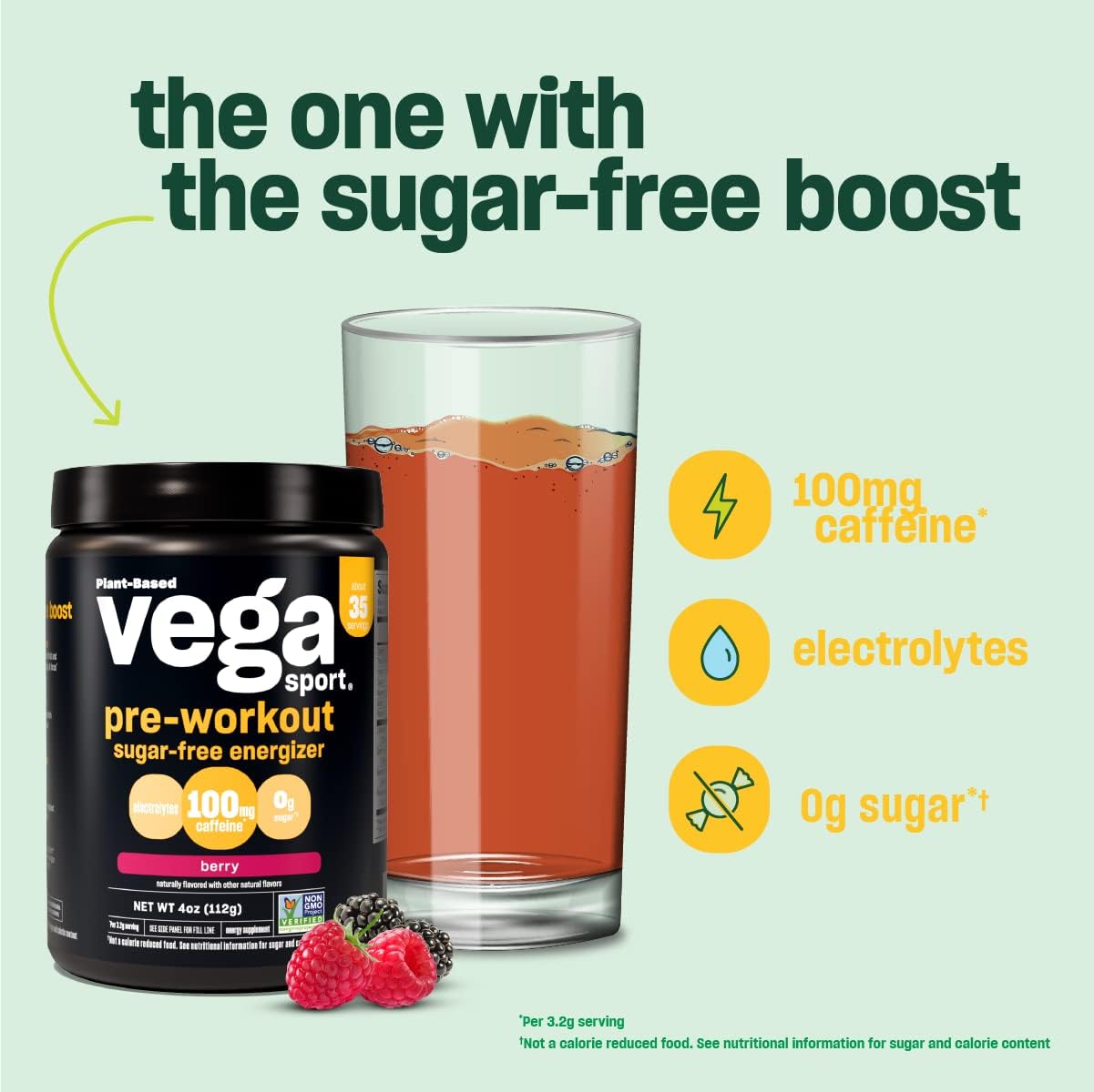 Vega Sport Sugar Free Pre-Workout Energizer, Berry - Pre Workout Powder for Women & Men, Supports Energy and Focus, Electrolytes, Vegan, Keto, Gluten Free, Non GMO, 4 oz - Image 5