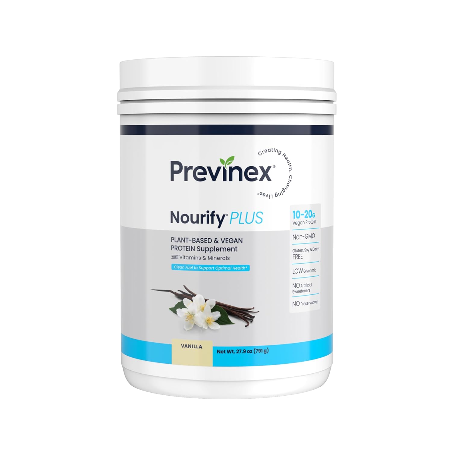 Nourify Plus Plant-Based Protein Shake - All Natural Vegan Protein Powder, High Protein & Low Sugar, Gluten Free, Soy Free & Dairy Free, Vanilla Protein Powder (27.7 oz)