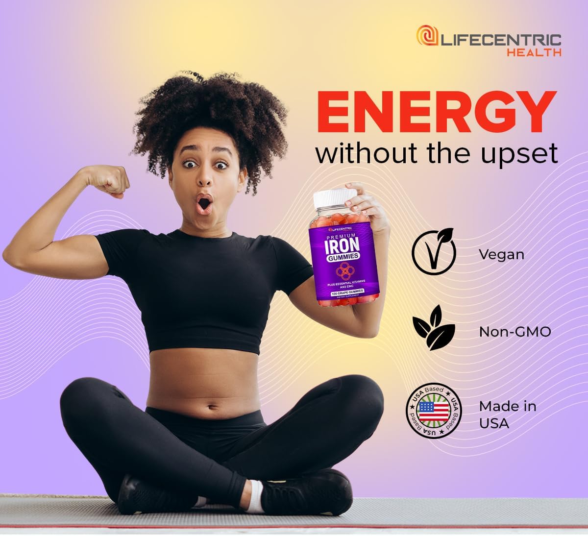 LifeCentricHealth Iron Gummies | Biotin Zinc Vitamin B Folic Acid Gummies | Vegan Gluten Free for Women & Men - Image 4