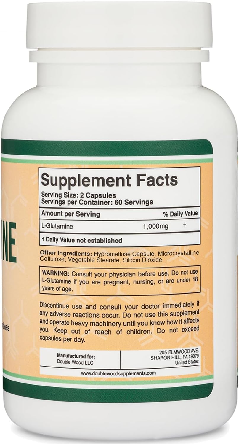 L Glutamine Capsules - (1000mg Servings, 120 Capsules) Non-GMO, Gluten Free, Keto Safe, Vegan Friendly, Third Party Tested (for Endurance and Gut Health) by Double Wood - Image 3