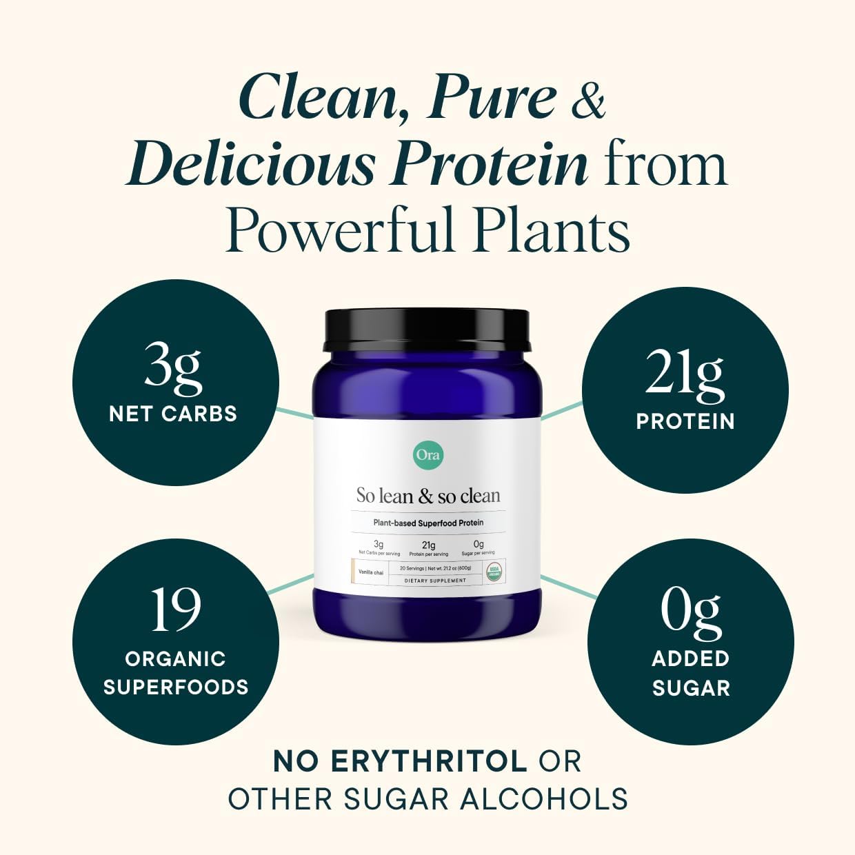 Ora Organic Vegan Protein Powder - 23g Plant-Based Protein Powder for Women and Men | Clean Protein Source, Keto Friendly, Gluten Free, Paleo, Dairy-Free, Soy-Free - Vanilla Chai - 20 Servings - Image 3
