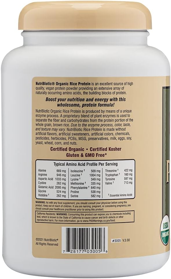 NutriBiotic Certified Organic Rice Protein Vanilla, 1 Lb. 5 Oz | Low Carbohydrate Vegan Protein Powder | Raw, Certified Kosher & Keto Friendly | Made Without Chemicals, GMOs & Gluten | Easy to Digest - Image 2