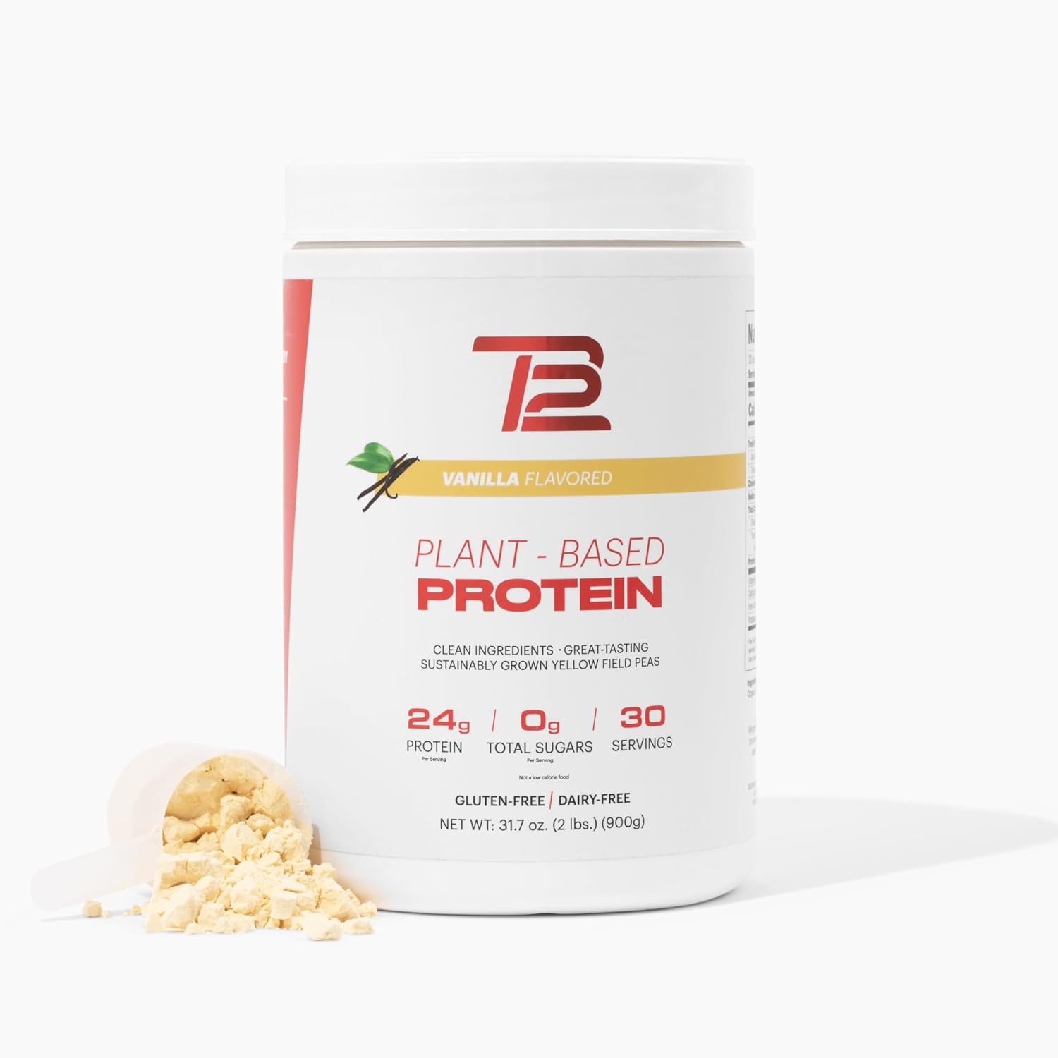 TB12 Plant Based Protein Powder by Tom Brady, 24g of Vegan Pea Protein, Low Sugar, Low Carb, Non-GMO, Keto Friendly, Paleo, Sugar Free, Vanilla Flavor (30 Servings/2.12lbs)